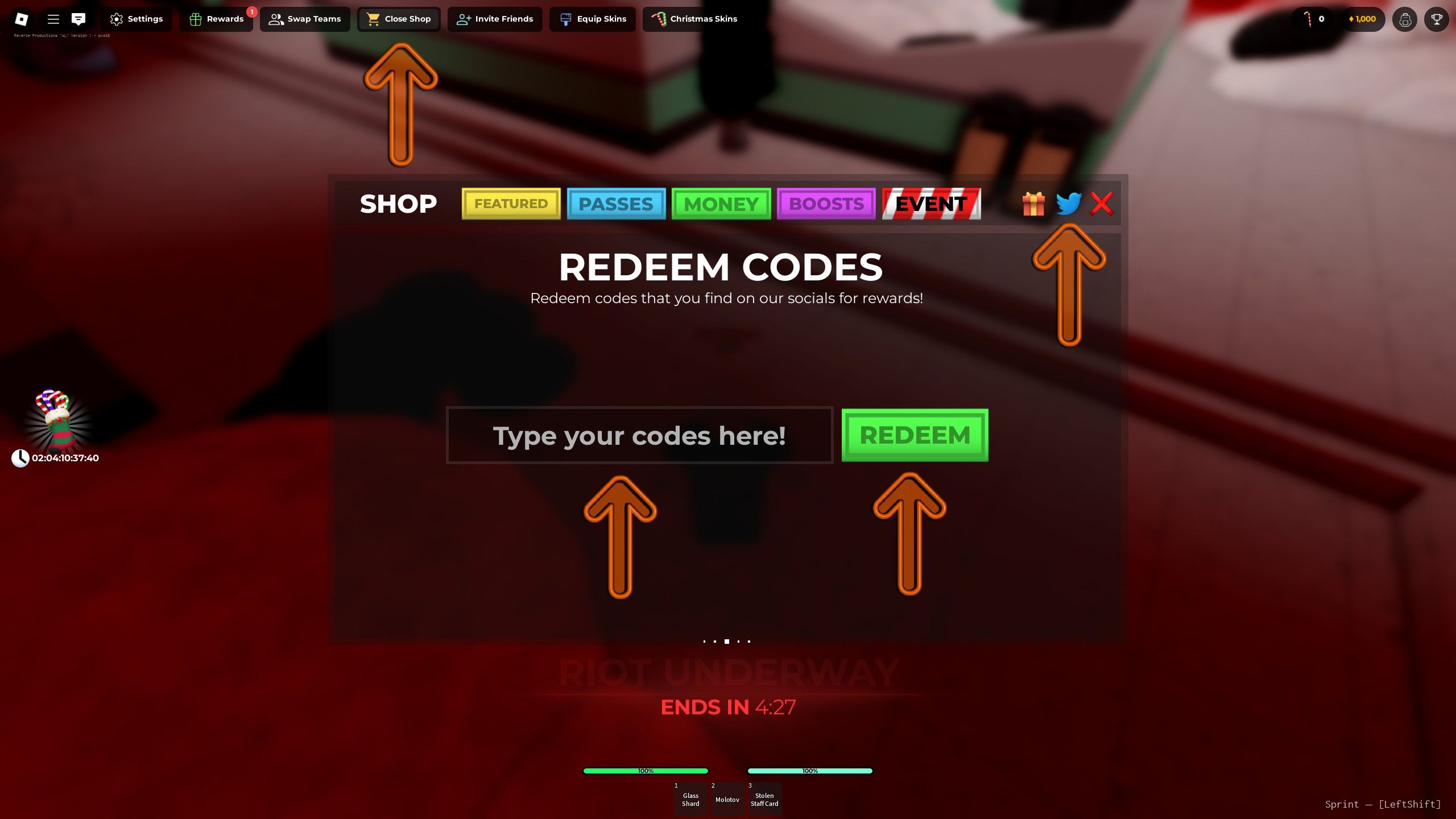 the codes box in Asylum Life on Roblox