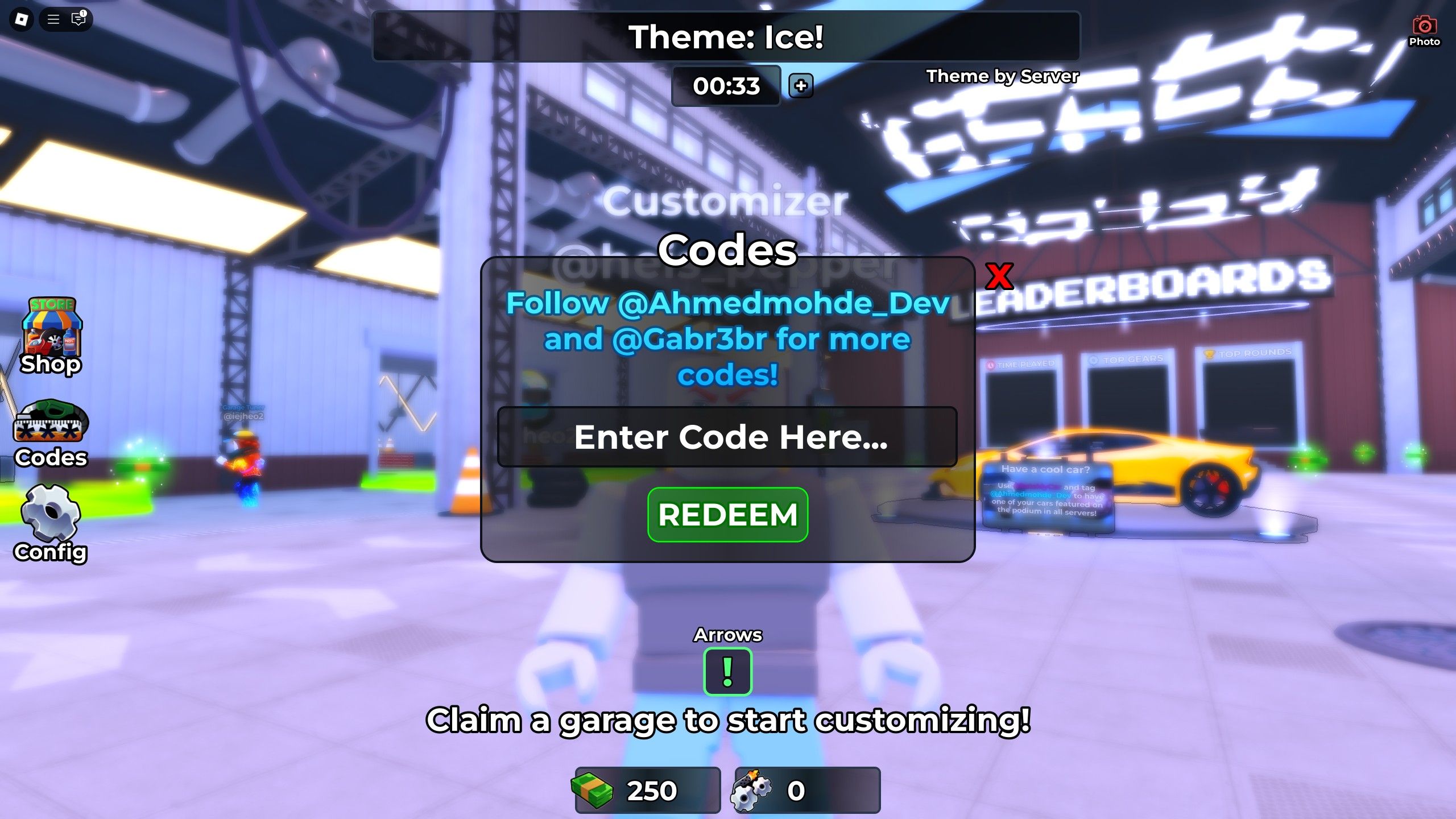 codes box in Rate My Car on Roblox