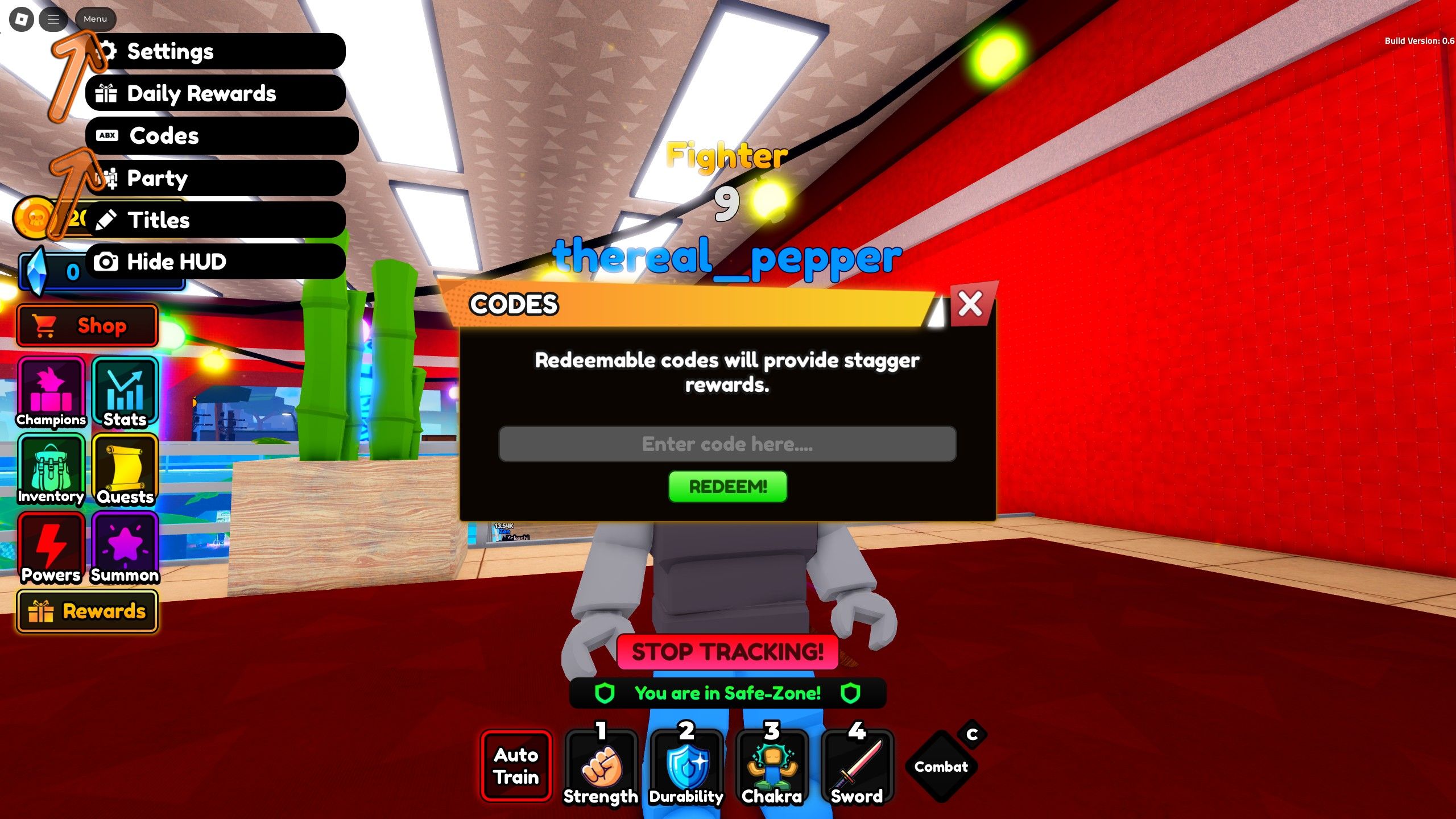 the codes box in Anime Venture on Roblox
