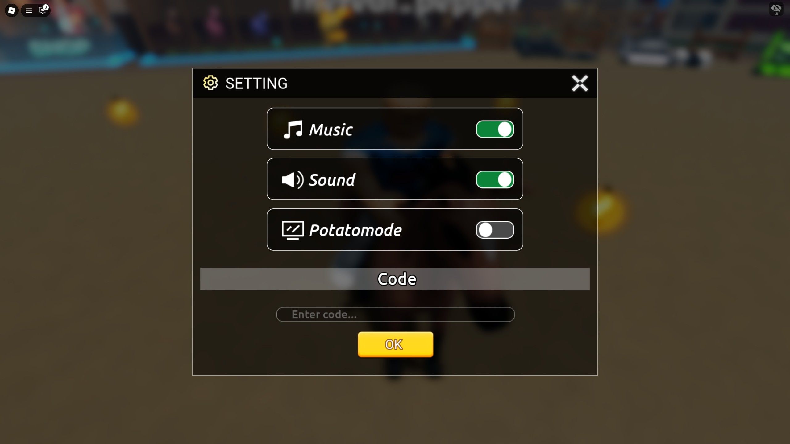 the settings menu in Ultimate Horse Race on Roblox