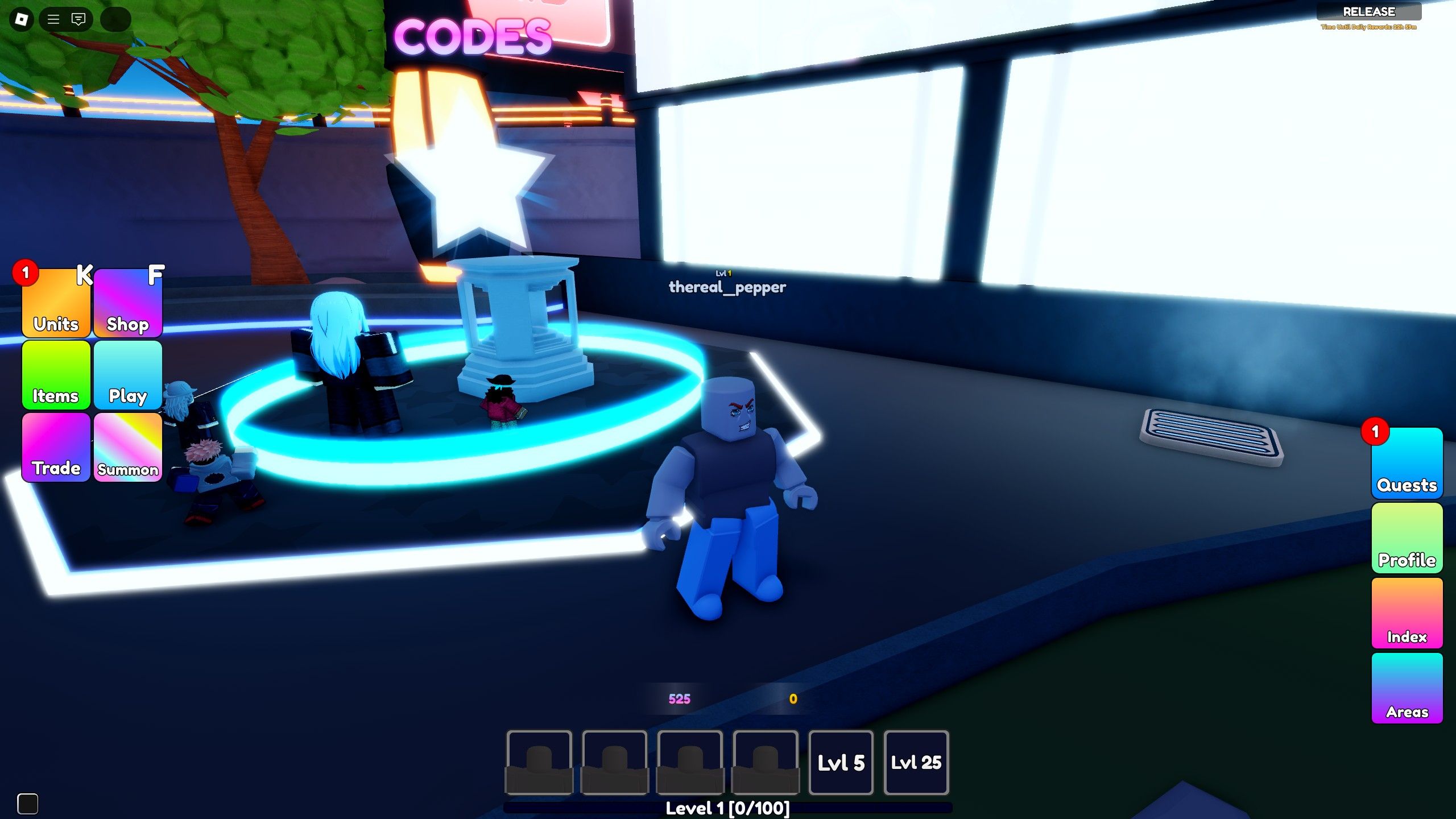 the codes area in Anime Realms on Roblox