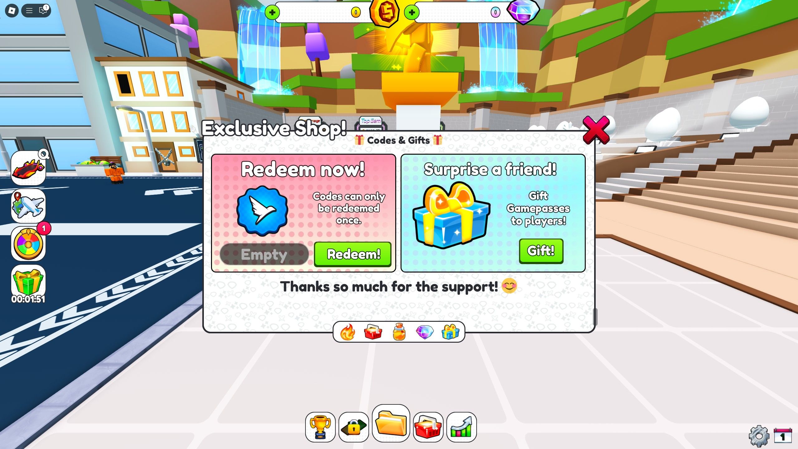 the codes box in Avatar Fighting Simulator on Roblox
