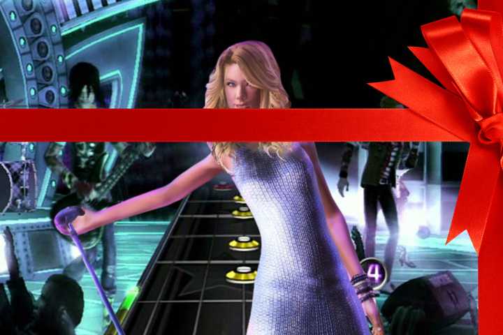 Taylor Swift in Band Hero with a bow around it