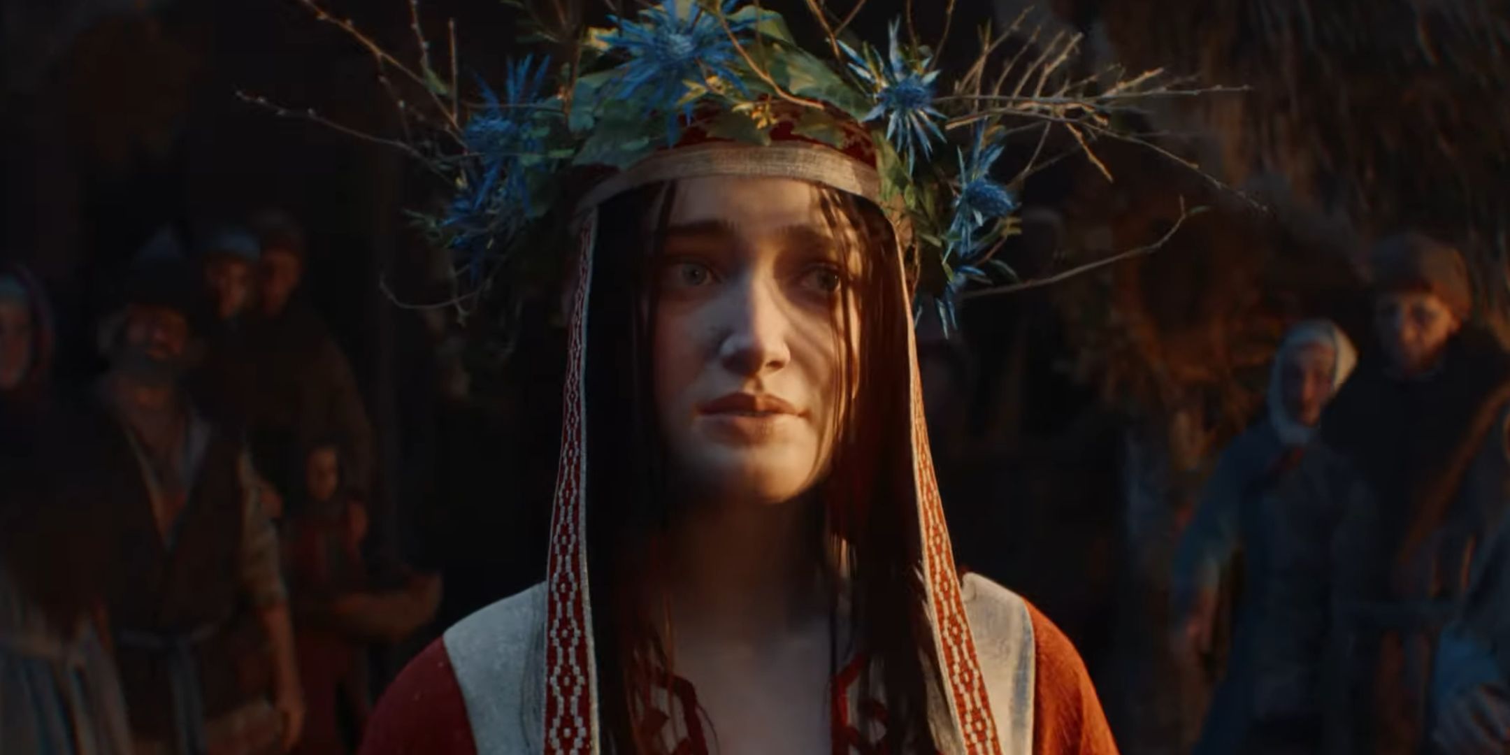 Mioni from the Witcher 4 cinematic trailer looking worried