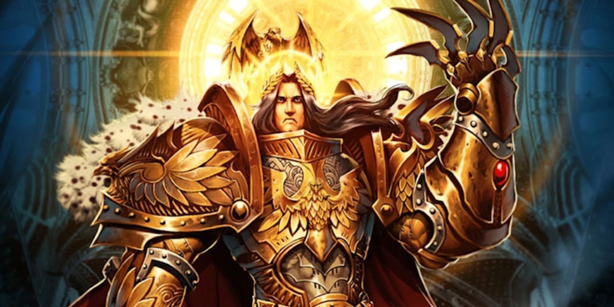 The Emperor of Warhammer 40k in golden armor.