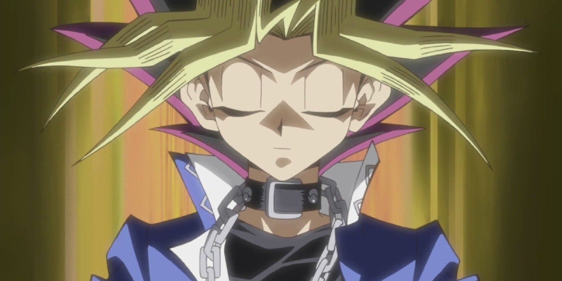 Yu Gi Oh image showing Yugi Muto with his eyes closed.