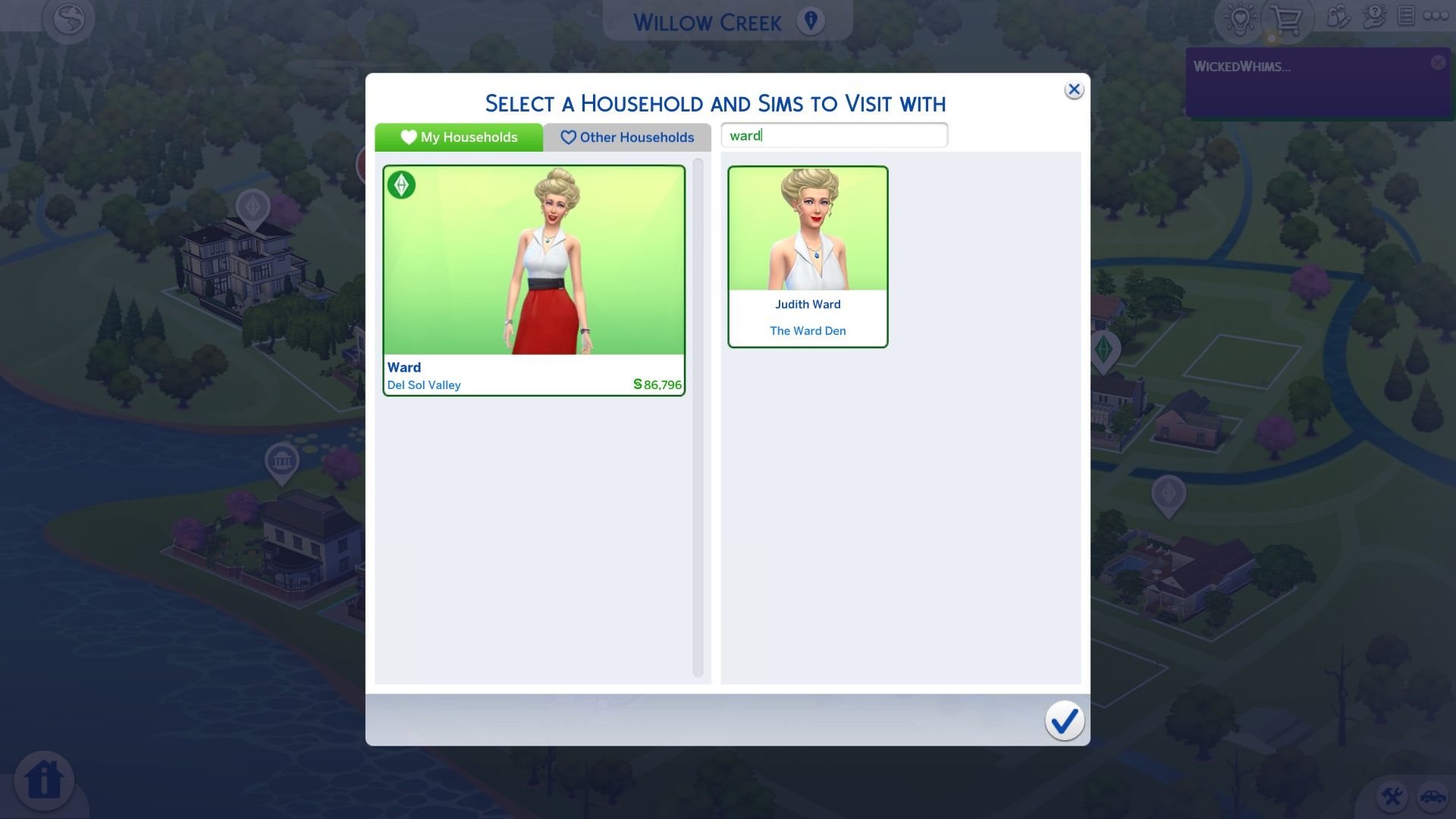 Image of the searchable menu included in the Searchable Menu Mod by TwistedMexi for The Sims 4.