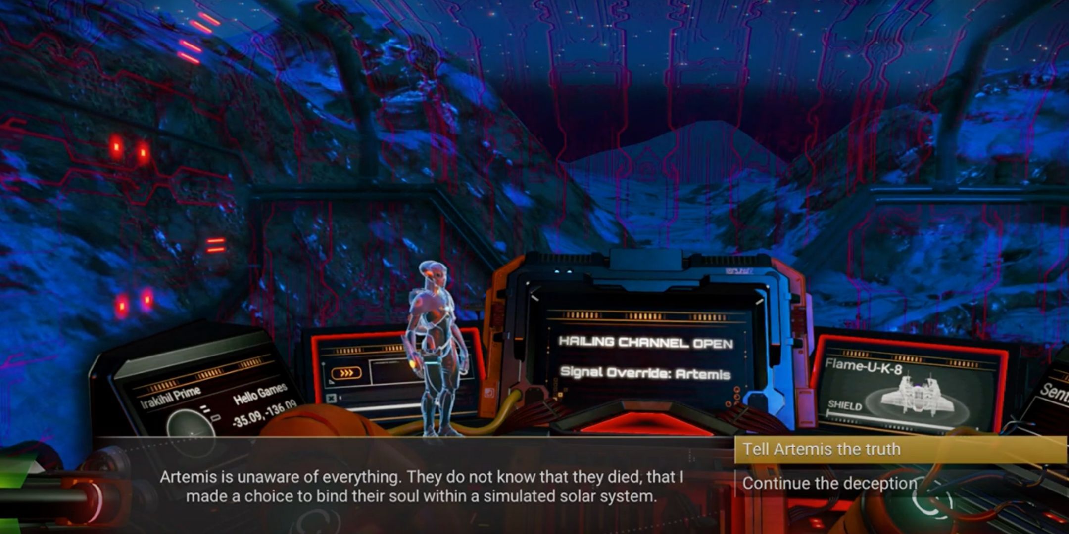 The choice to let Artemis know about their fate in No Man's Sky.
