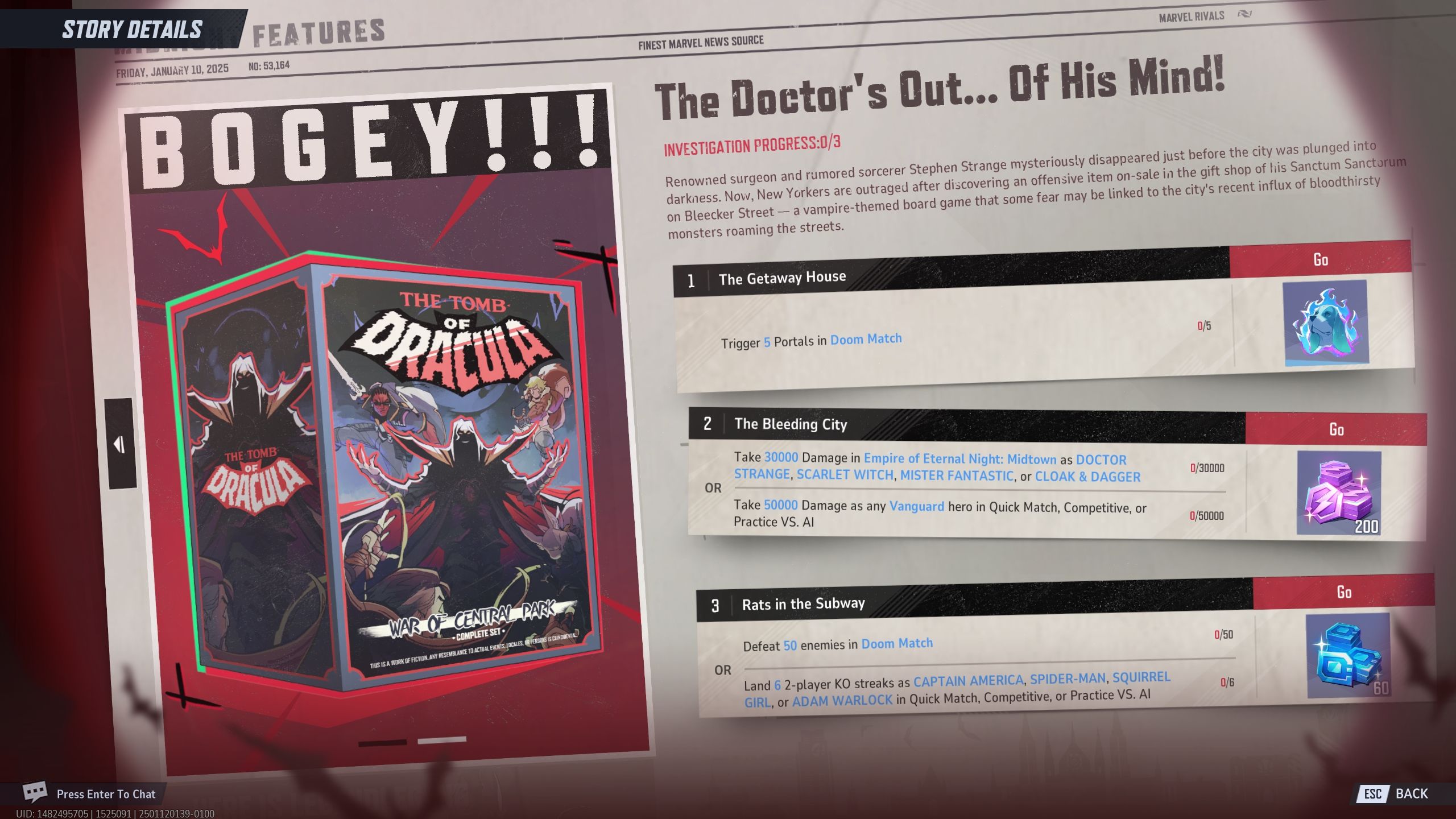 Bogey!!! event page with all the challenges and rewards - Marvel Rivals
