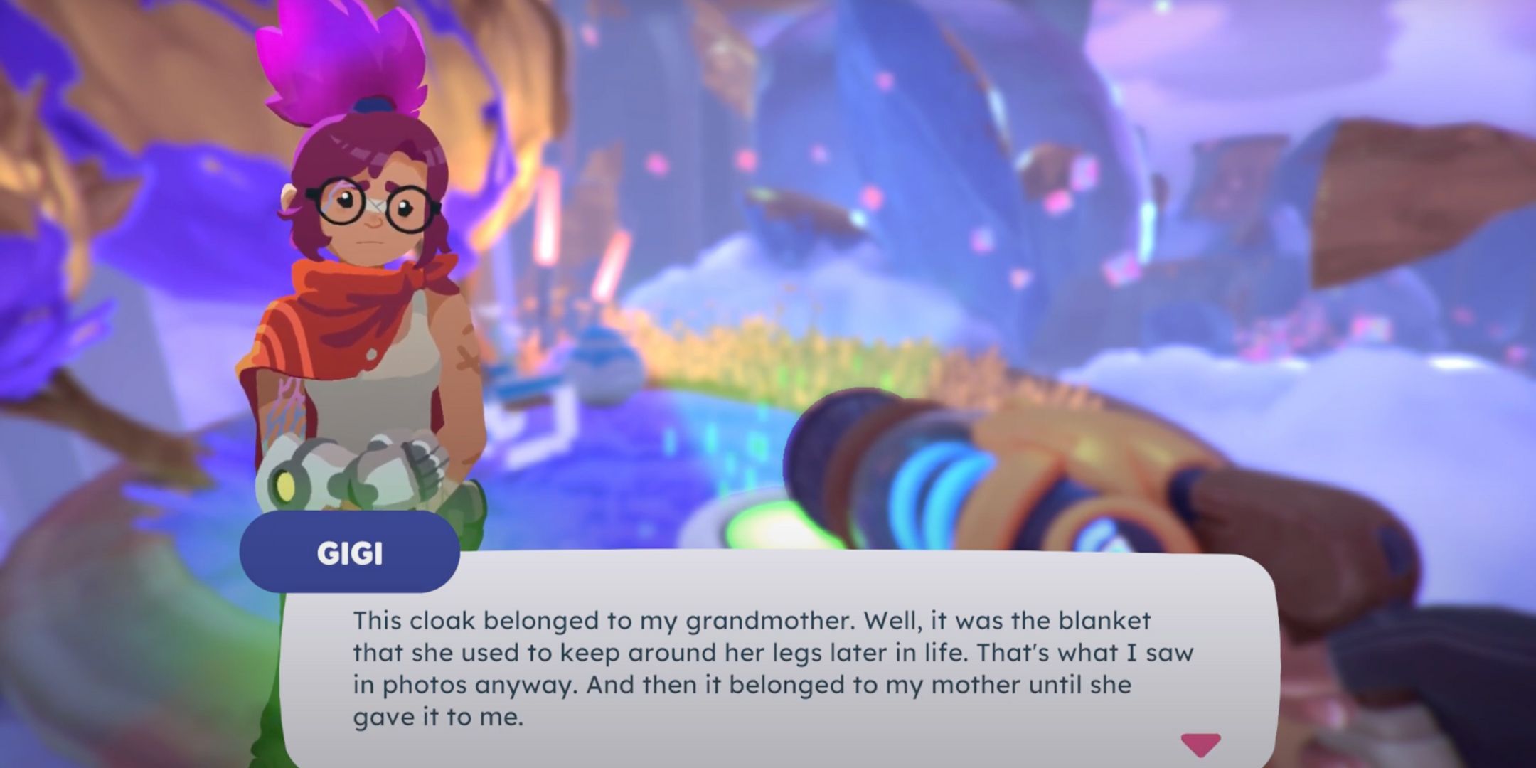 Gigi talking about her family in Slime Rancher 2.