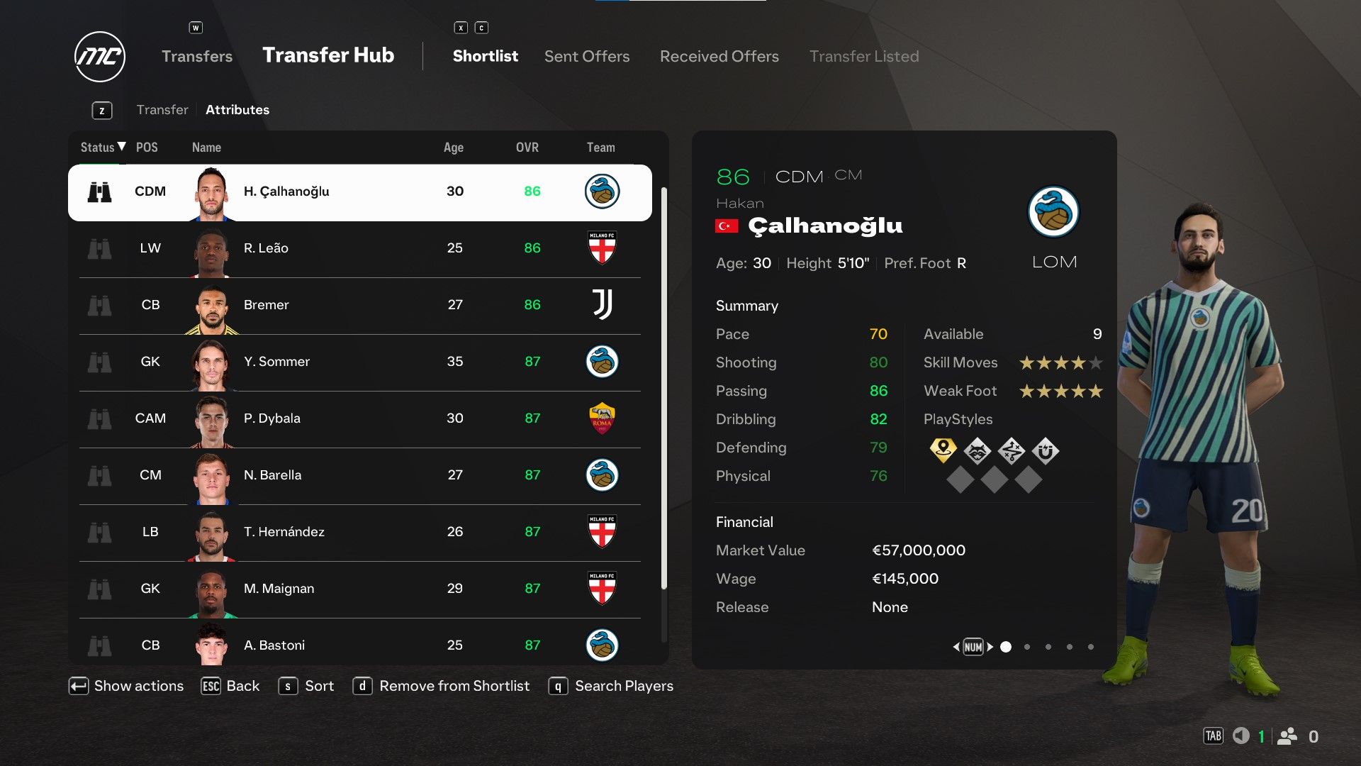 Hakan Calhanoglu in EA Sports FC 25.