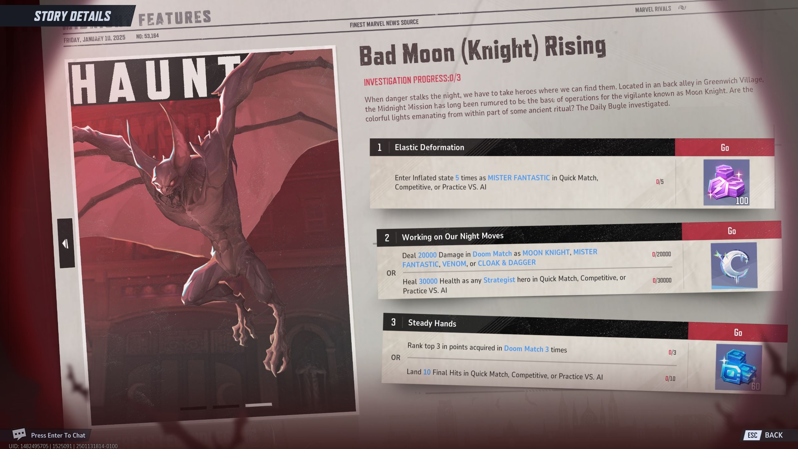 Haunted! event page challenges and rewards in Marvel Rivals
