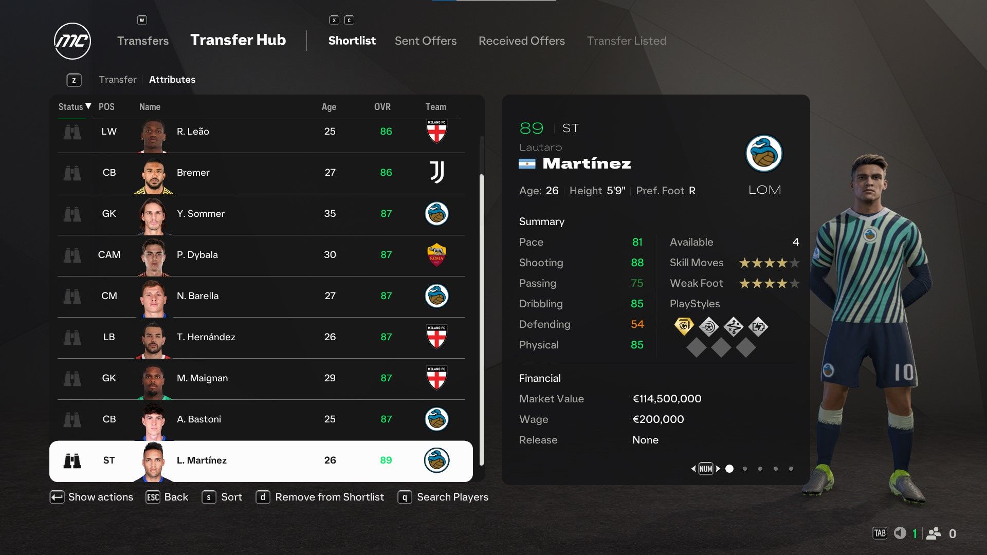 Lautaro Martinez in EA Sports FC 25.
