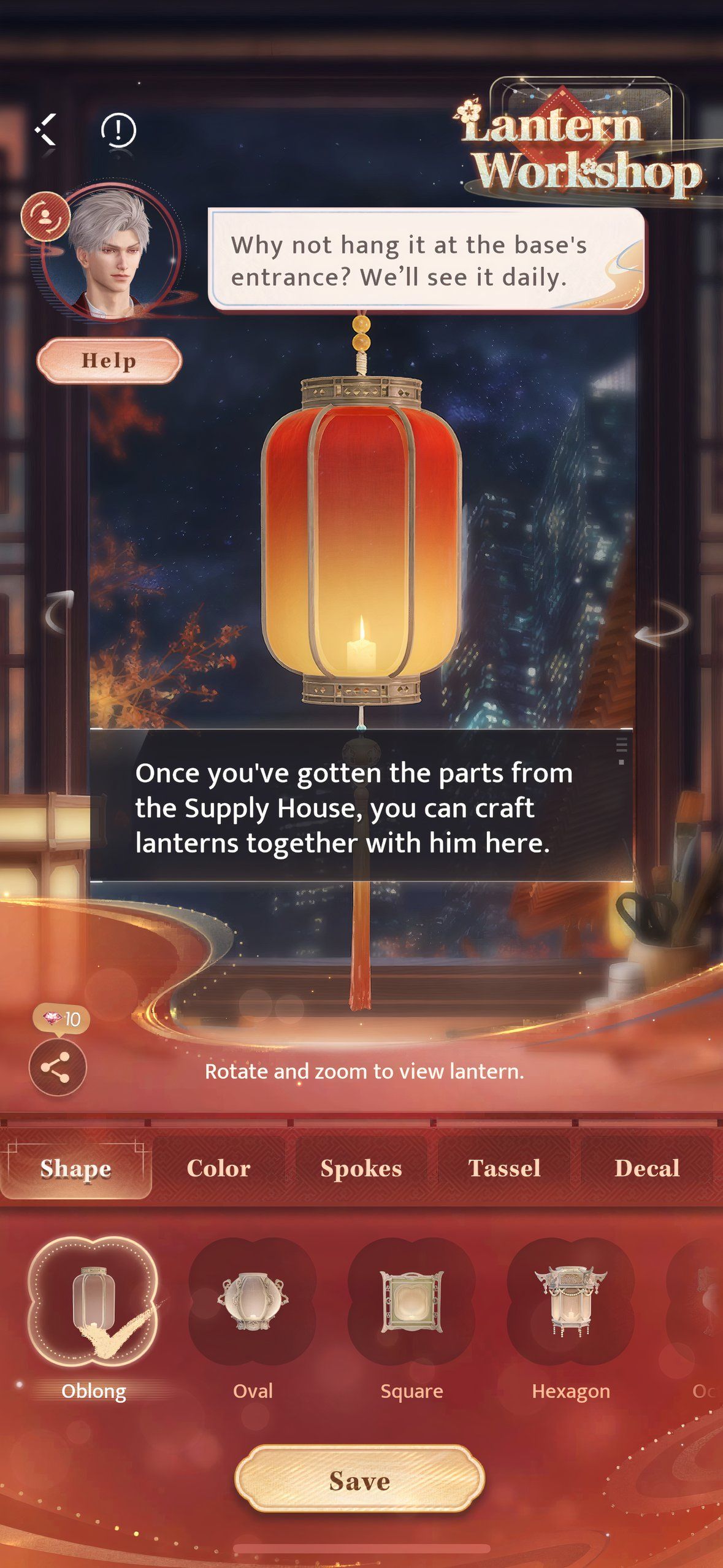 Love And Deepspace: An image of a lantern in Sylus's Lantern DIY screen for Festive Blessing.