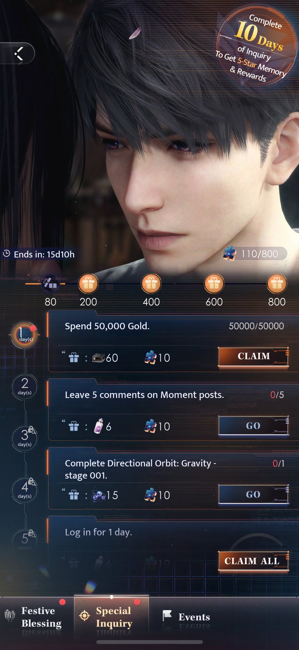 Love And Deepspace: An image of Caleb in the Special Inquiry screen.