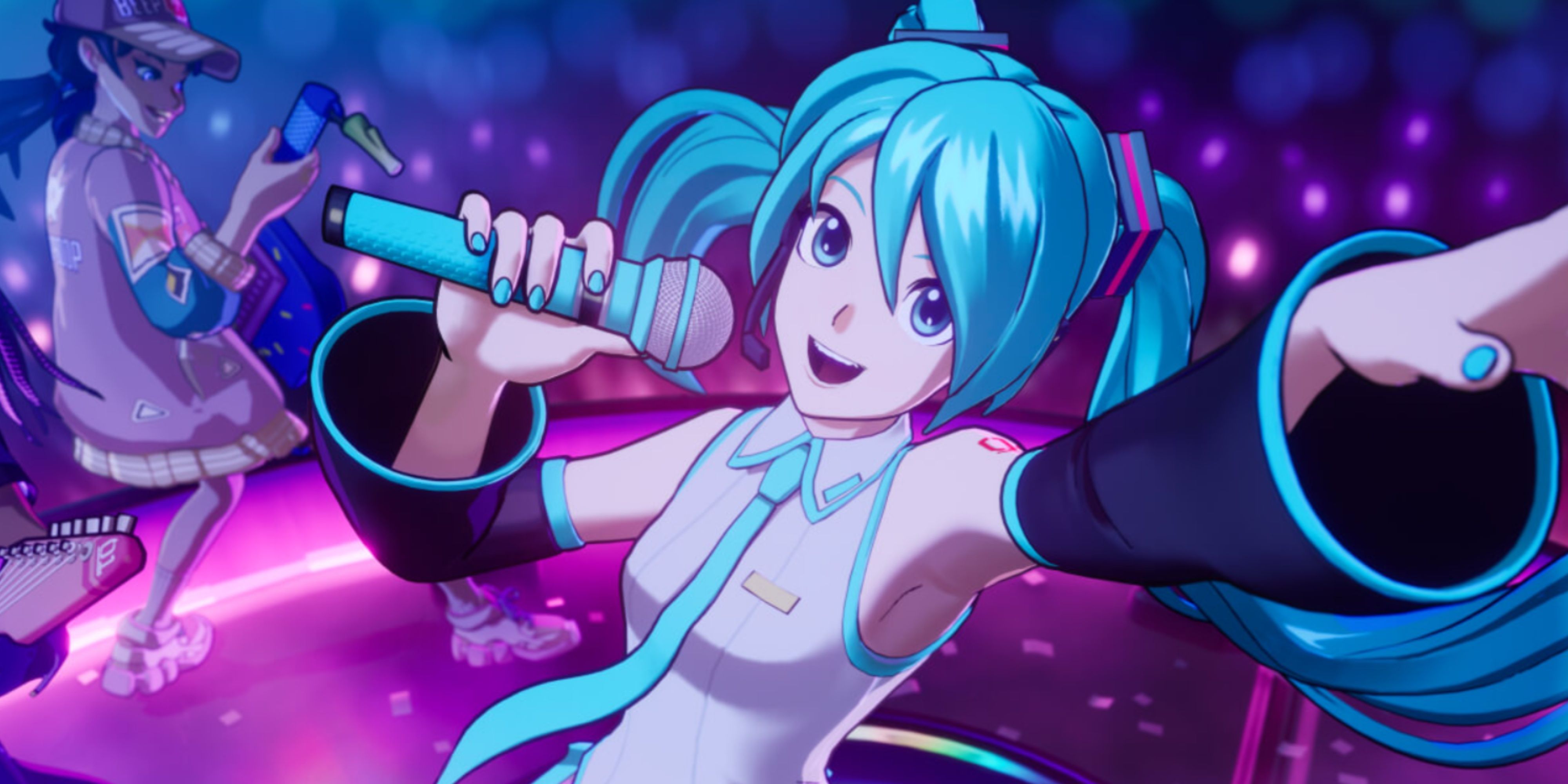 hatsune miku performing in fortnite festival.
