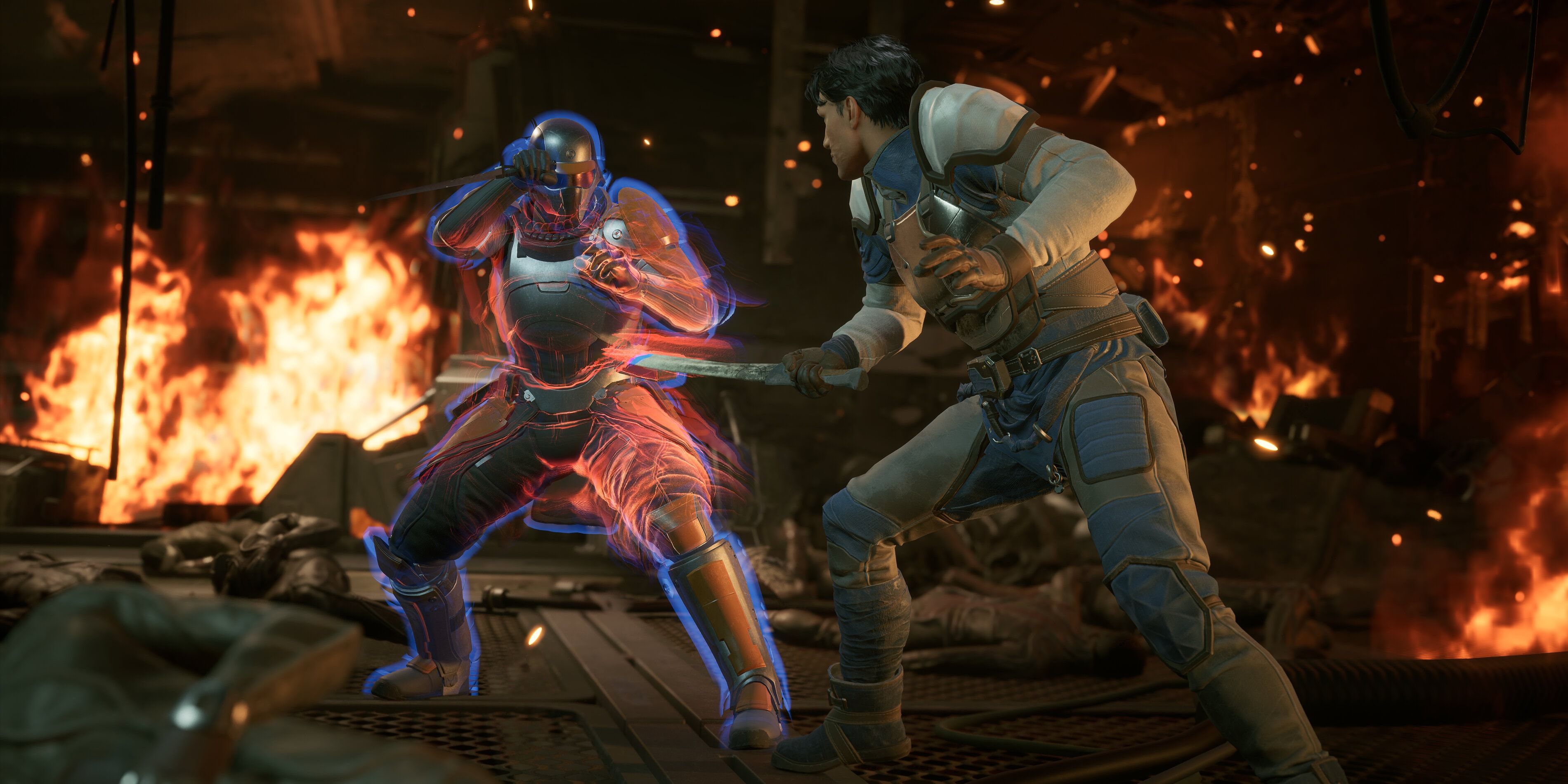 Two characters fighting with daggers in Dune: Awakening.