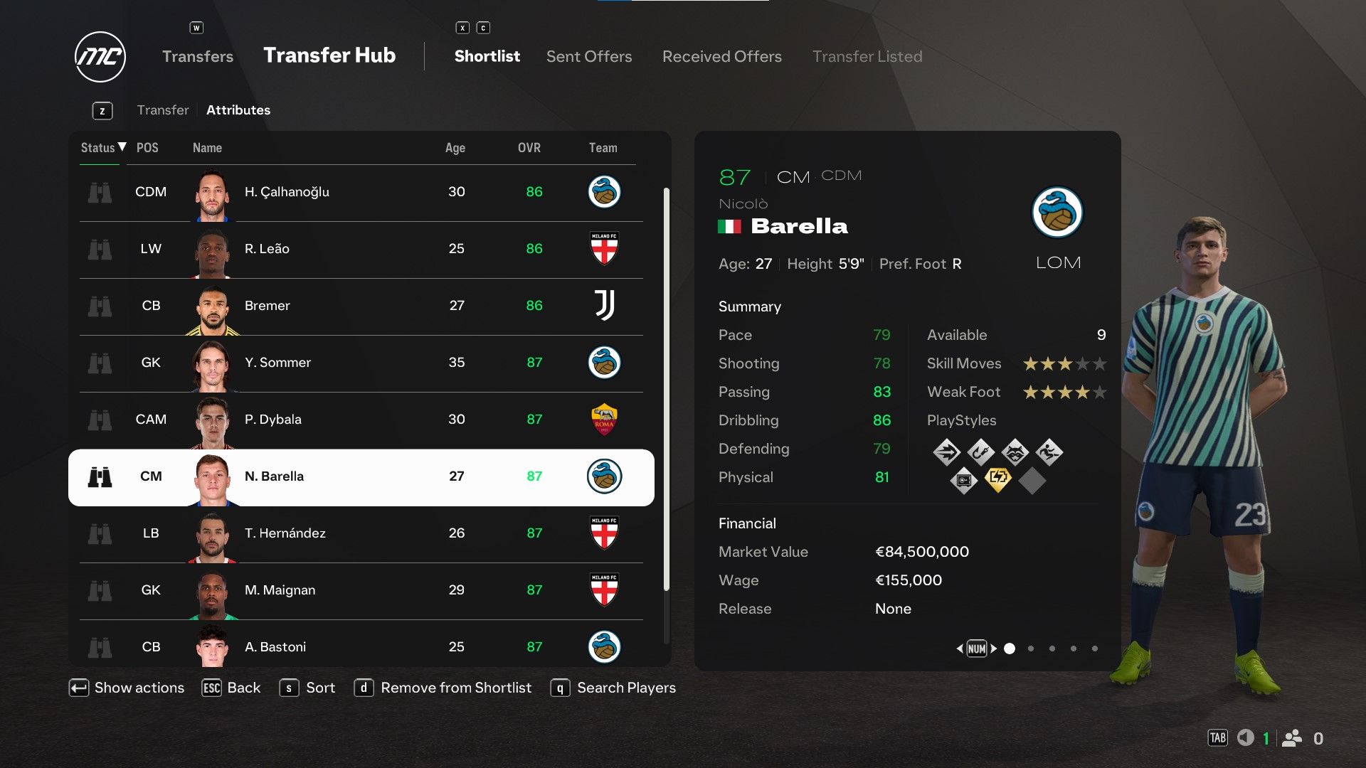 Nicolo Barella in EA Sports FC 25.