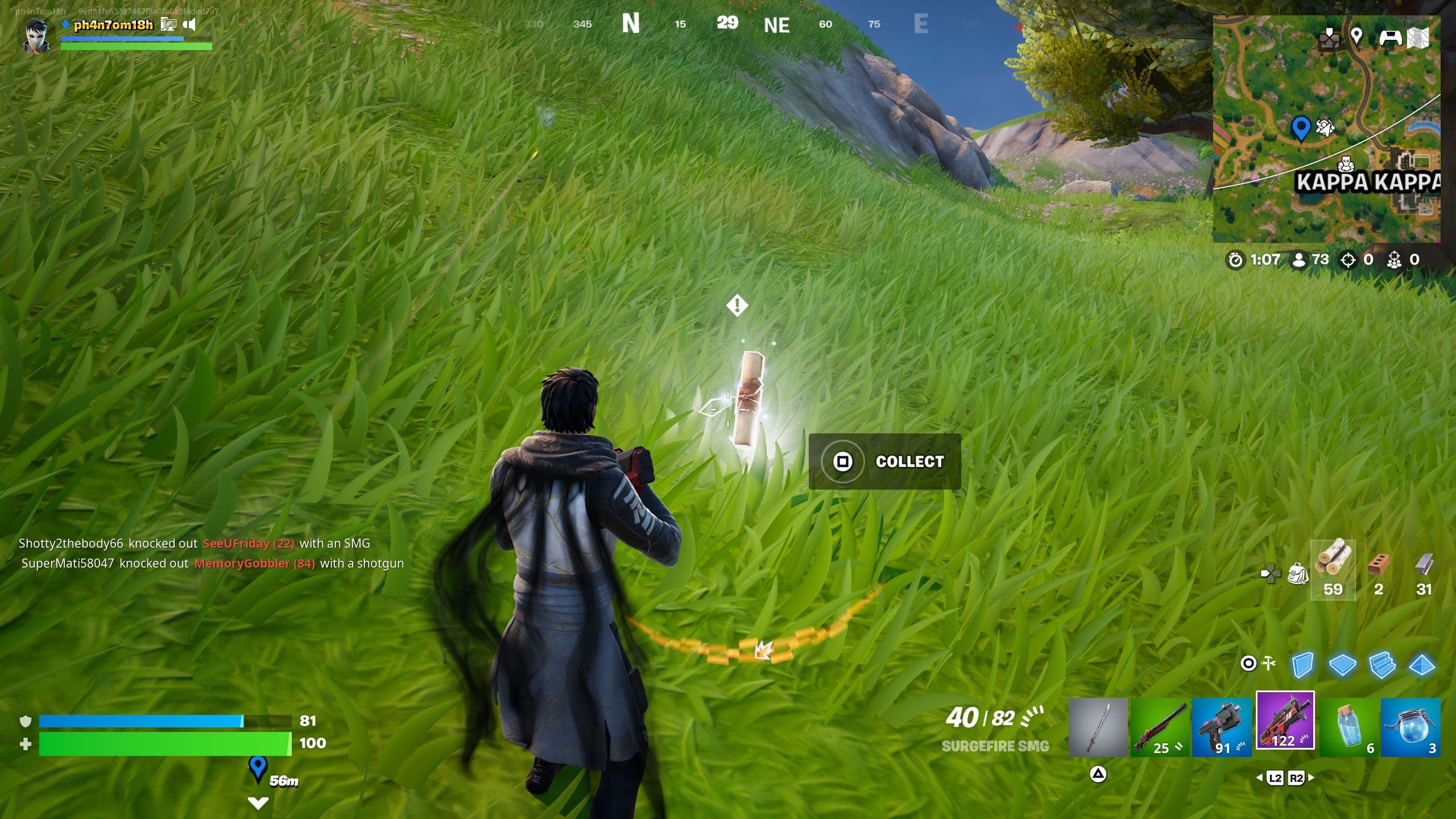 Player about to pick up a map scroll  - Fortnite