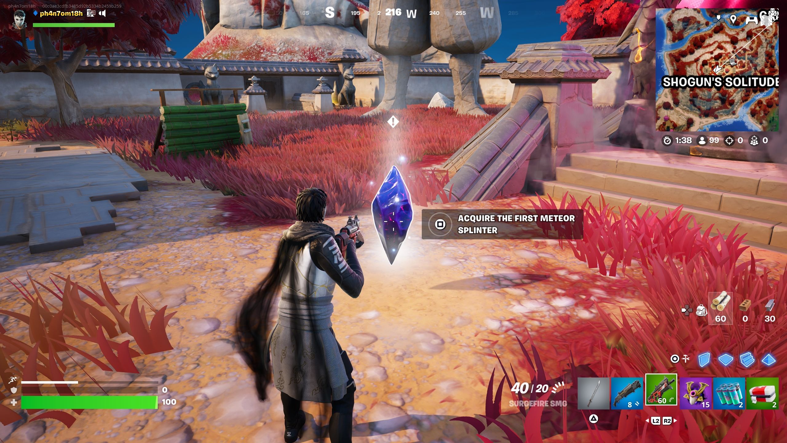 Player about to pick up the first Meteor Splinter - Fortnite