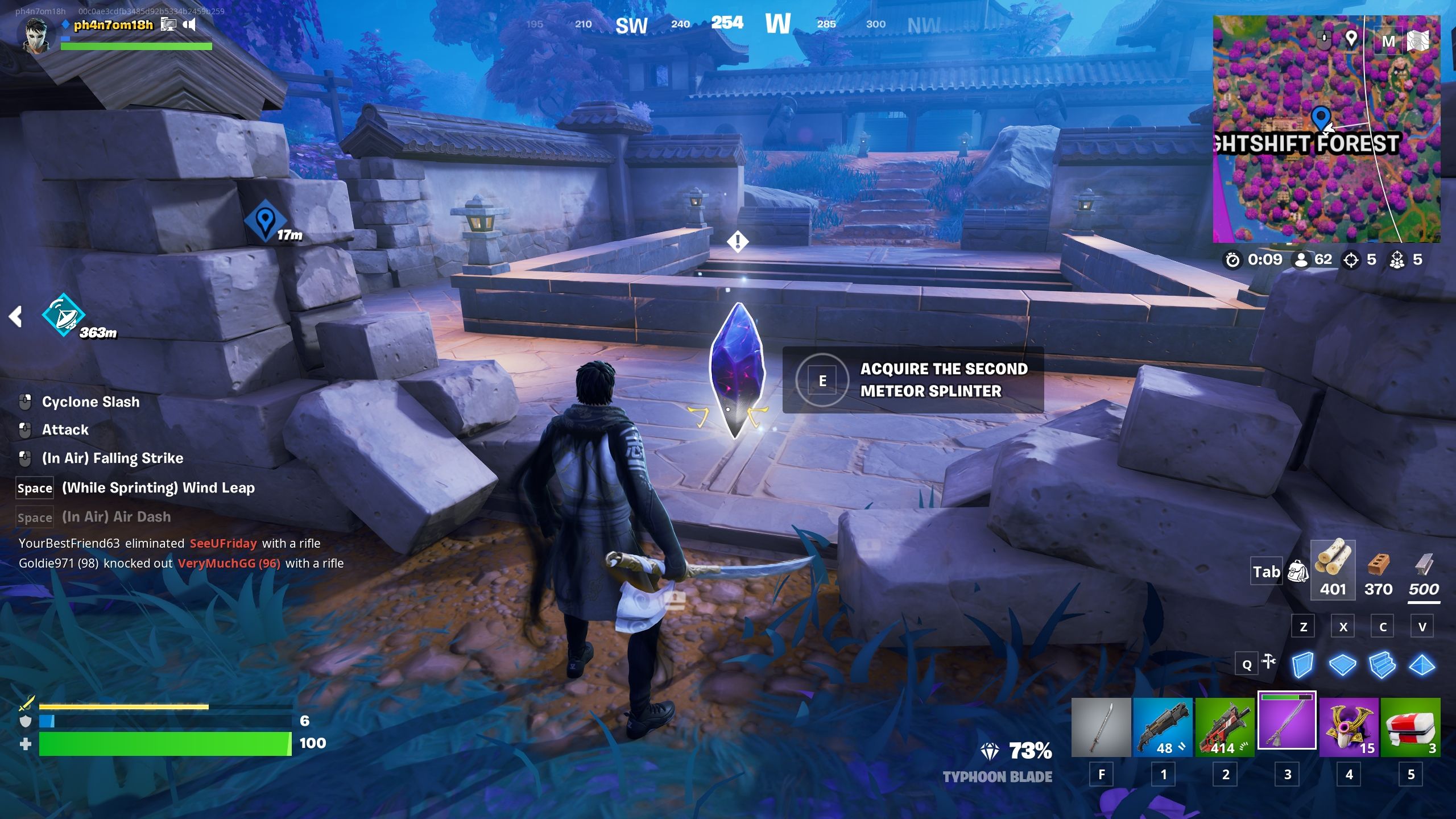 Player about to pick up the second Meteor Splinter - Fortnite