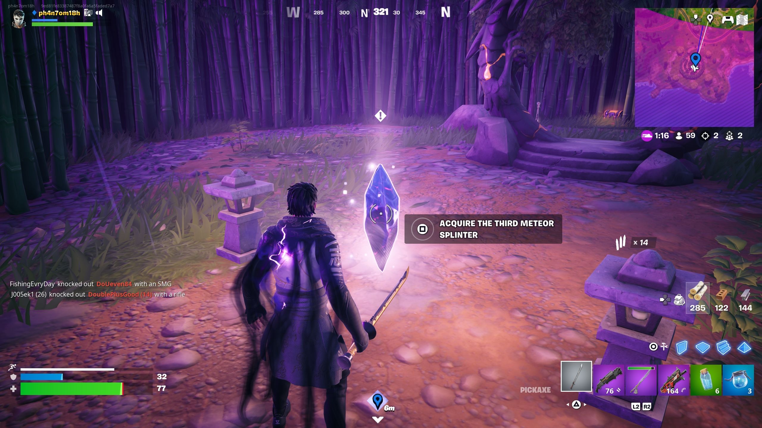Player about to pick up the third Meteor Splinter - Fortnite