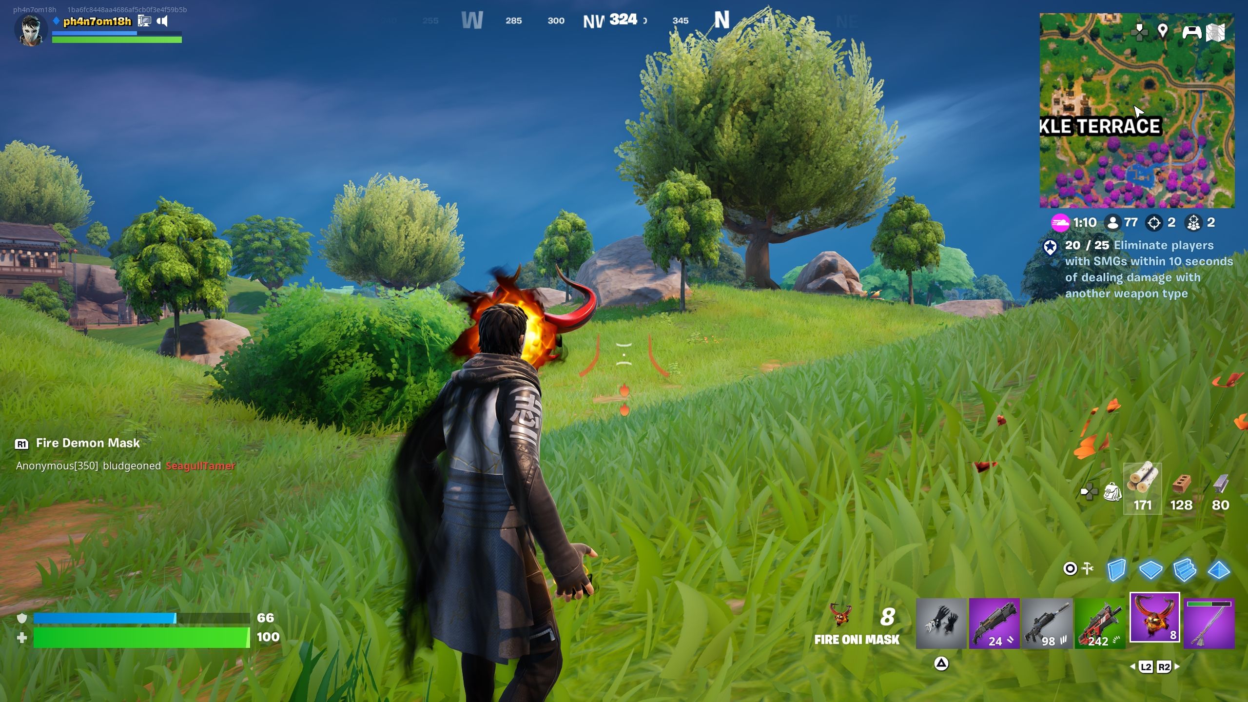 Player is wearing an Oni Fire Mask - Fortnite
