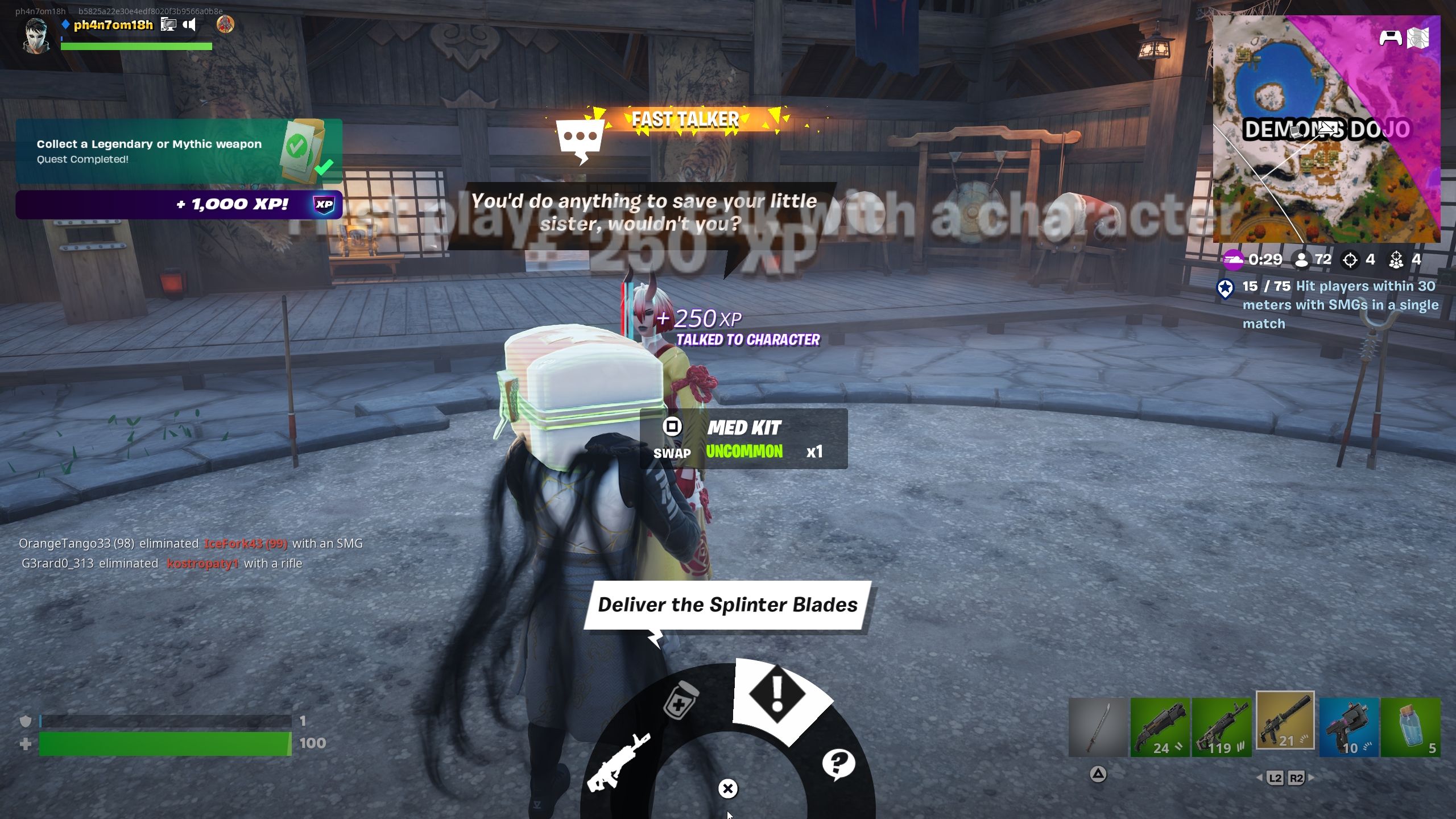 Player speaking to the Night Rose npc - Fortnite