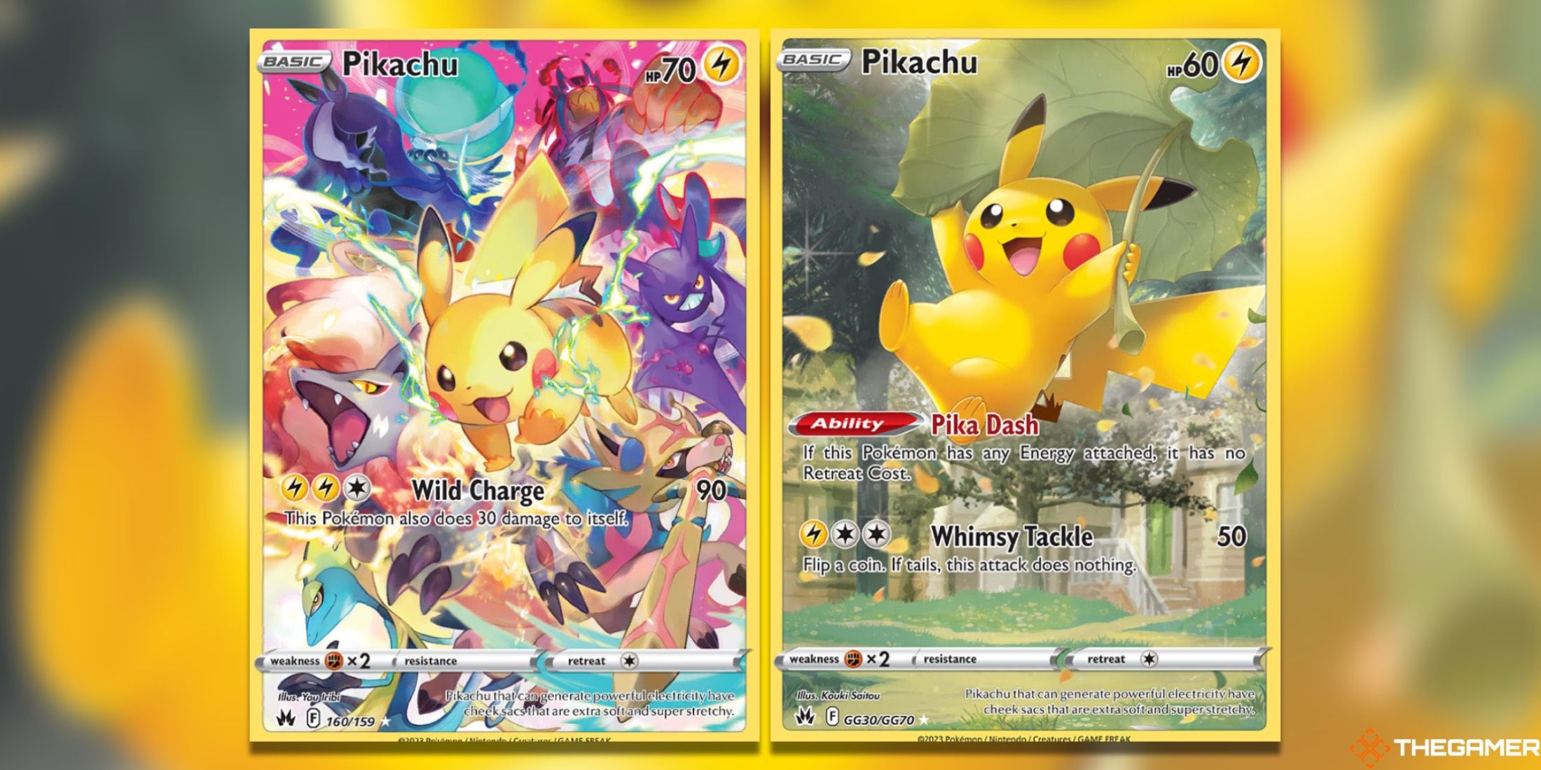 The Crown Zenith Pikachu Secret Rare and Pikachu Trainer Gallery from the Pokemon TCG.