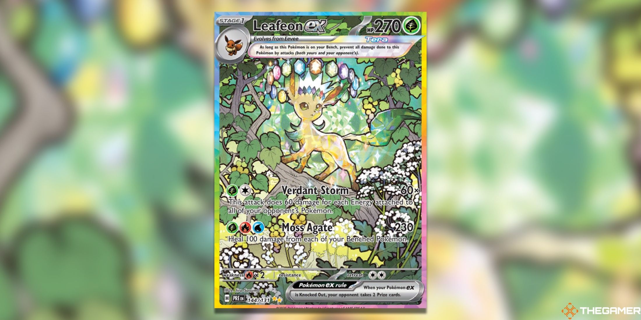 The Prismatic Evolutions Leafeon ex Special Illustration Rare in the Pokemon TCG.