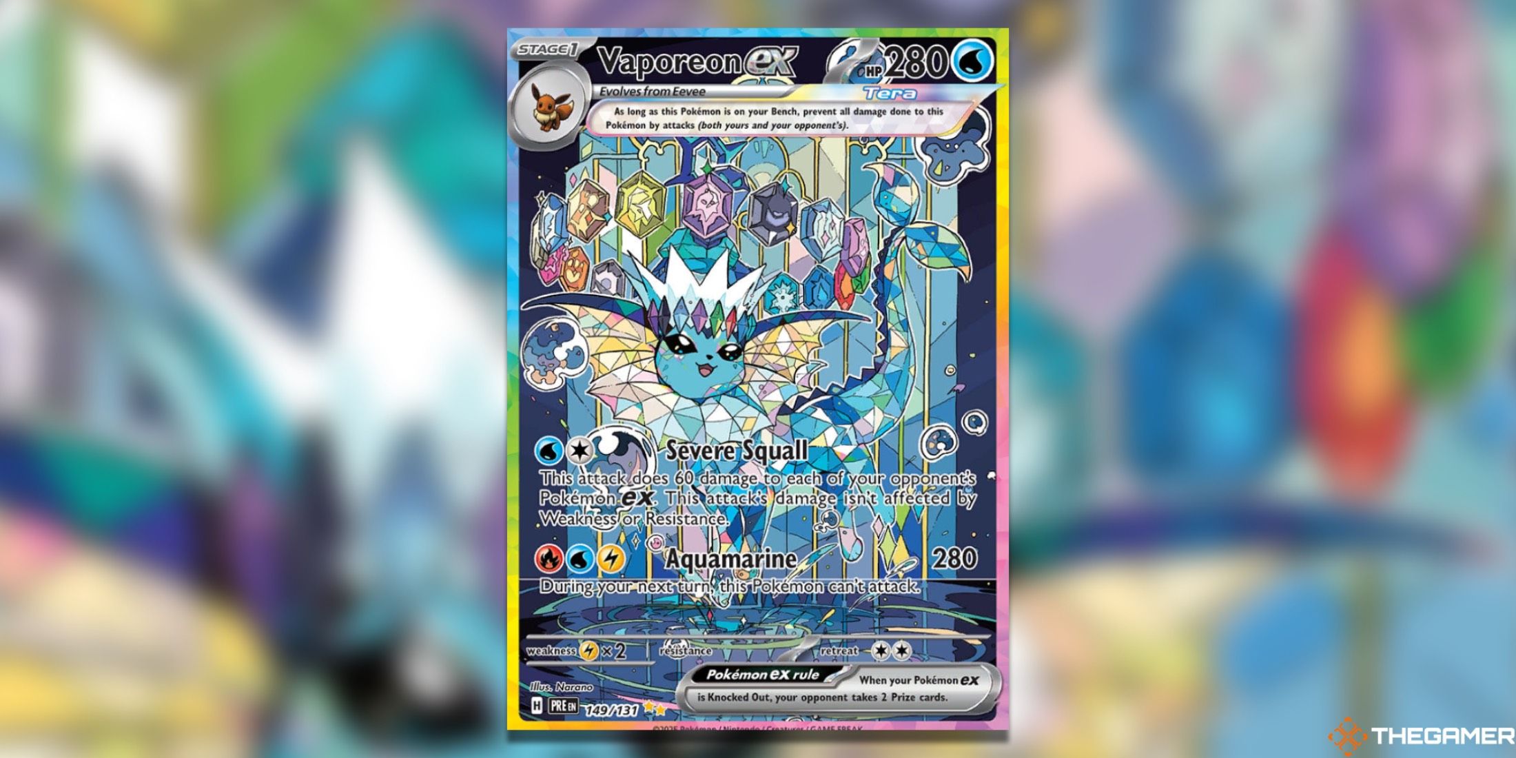 The Prismatic Evolutions Vaporeon ex Special Illustration Rare from the Pokemon TCG.