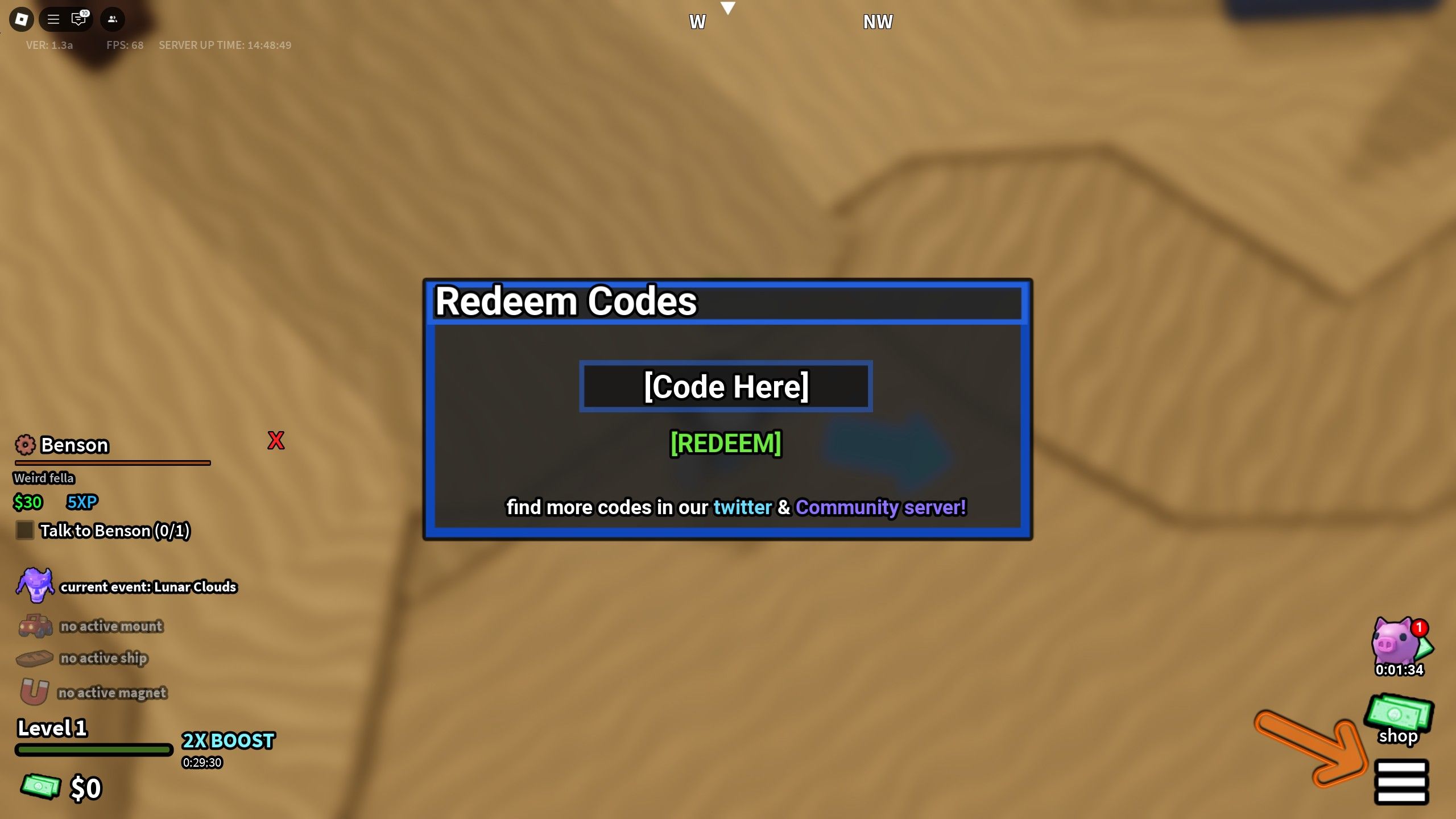 the codes box in Dig It on Roblox