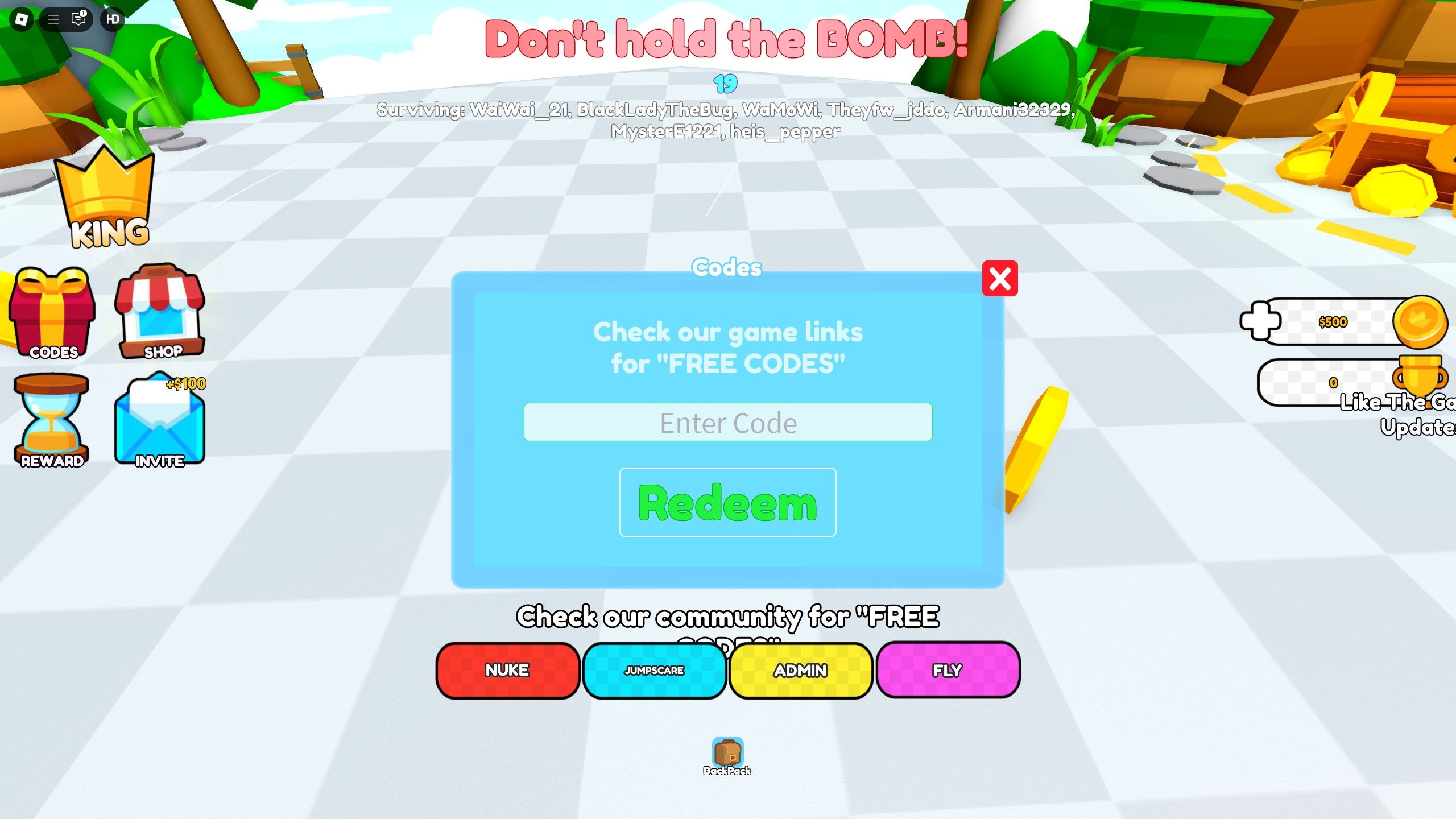the codes box in Don't Press Poo on Roblox