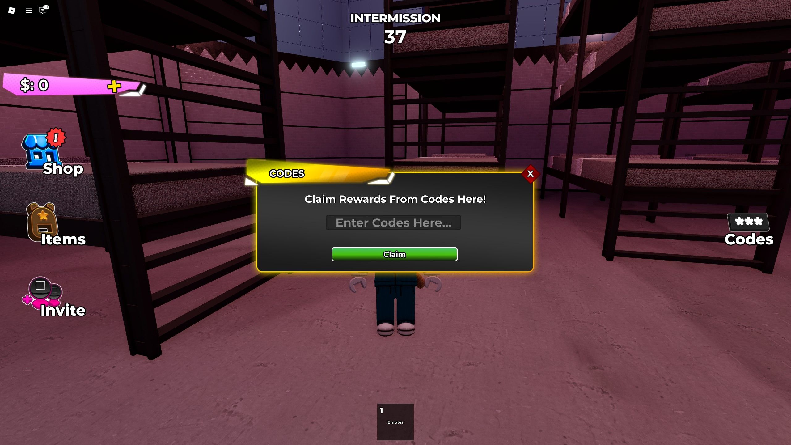 the codes box in Squiddy Game on Roblox