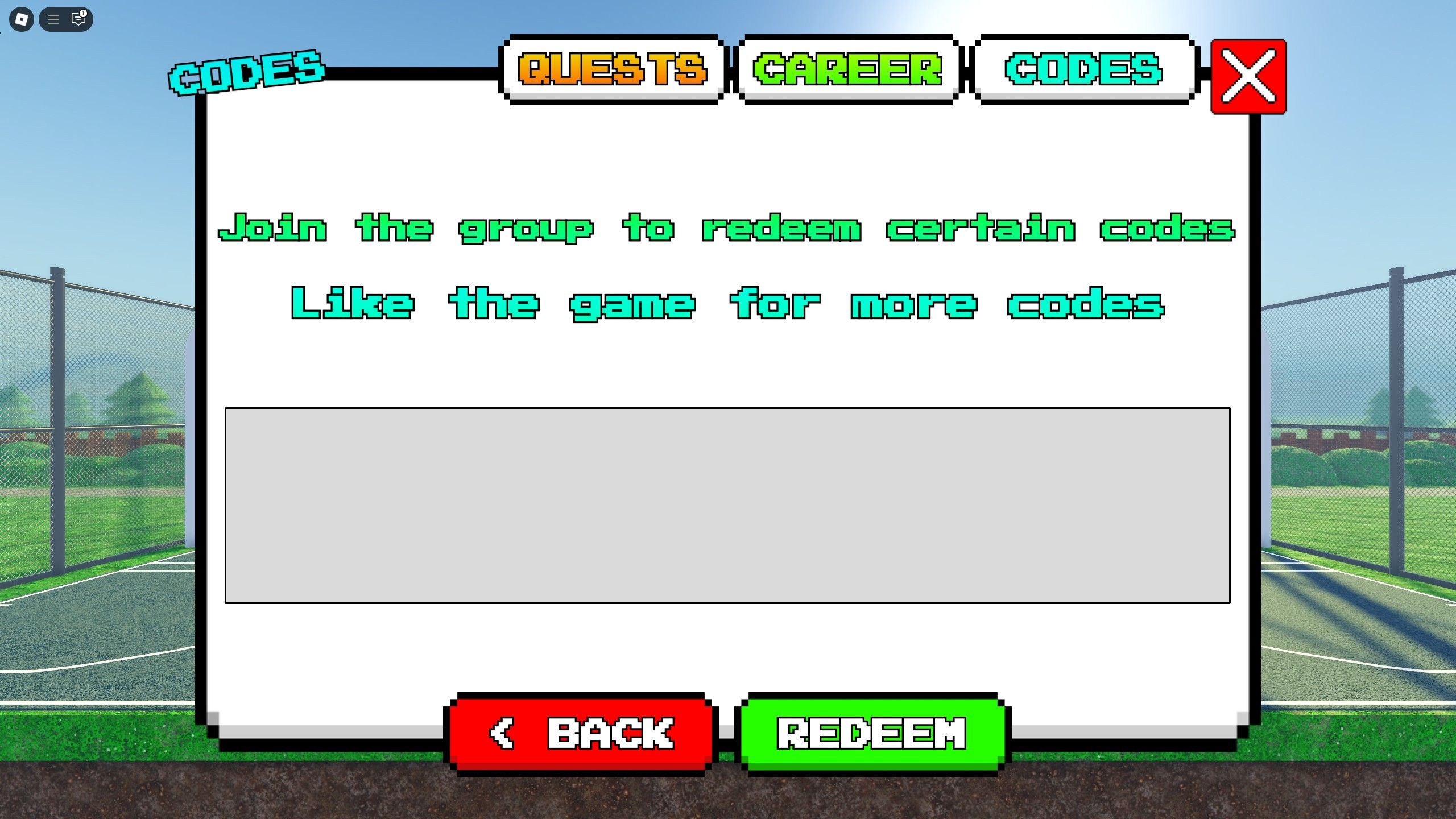 the codes box in 2D Basketball on Roblox