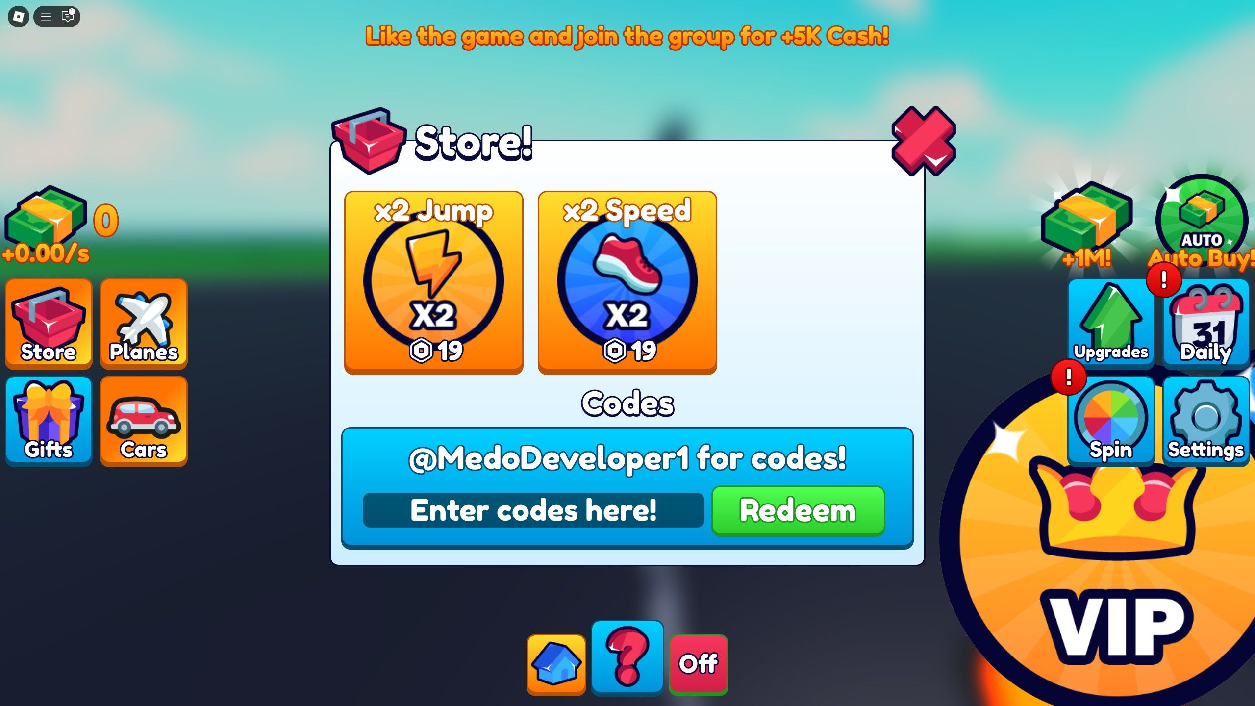 the codes field in Luxury Plane Tycoon on Roblox