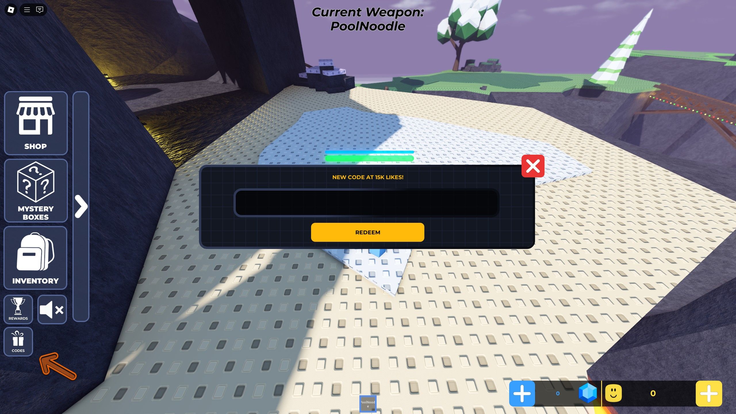 the codes box in Blades & Buffoonery on Roblox