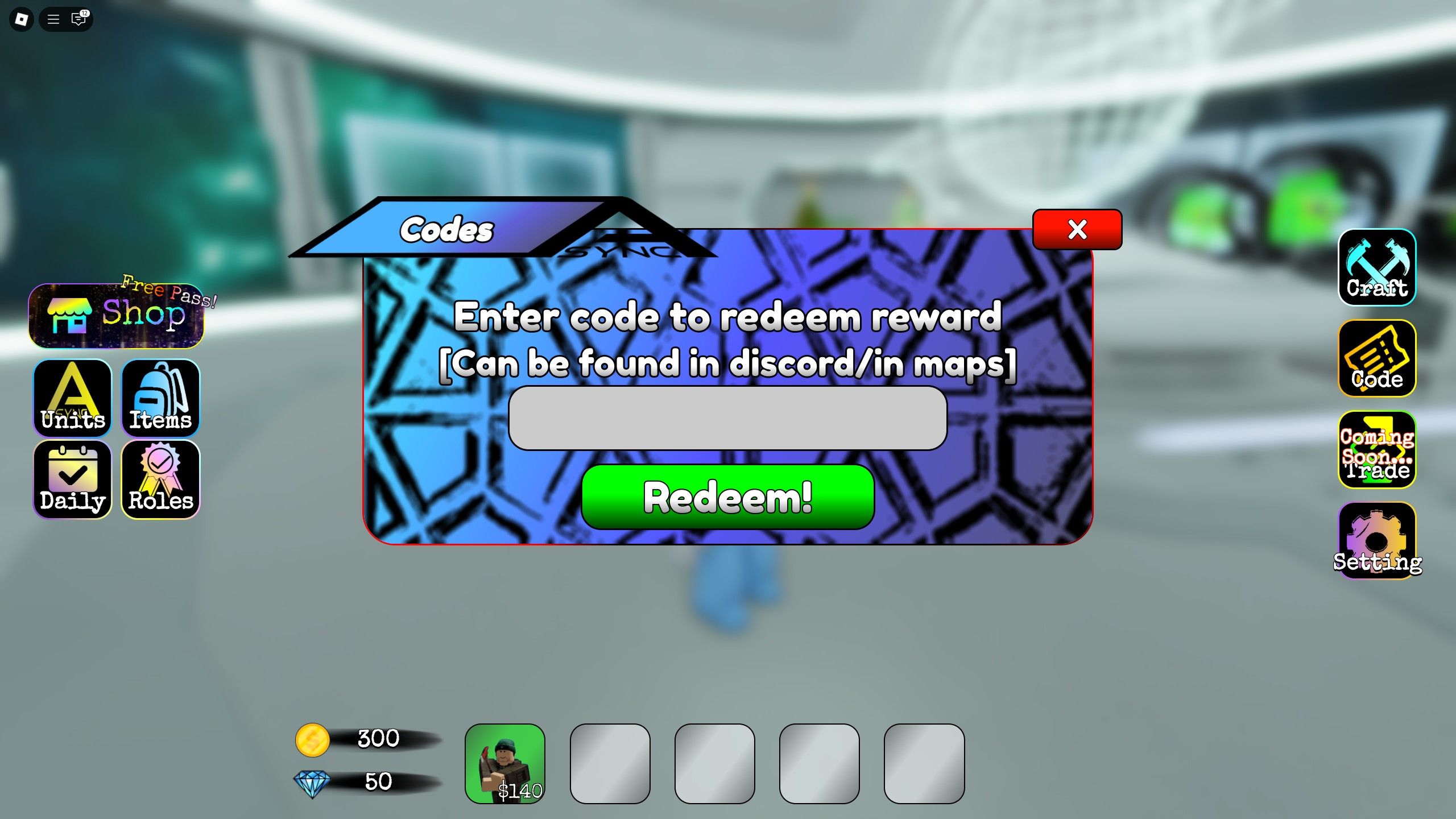 the codes box in Backroom Tower Defense 2 on Roblox