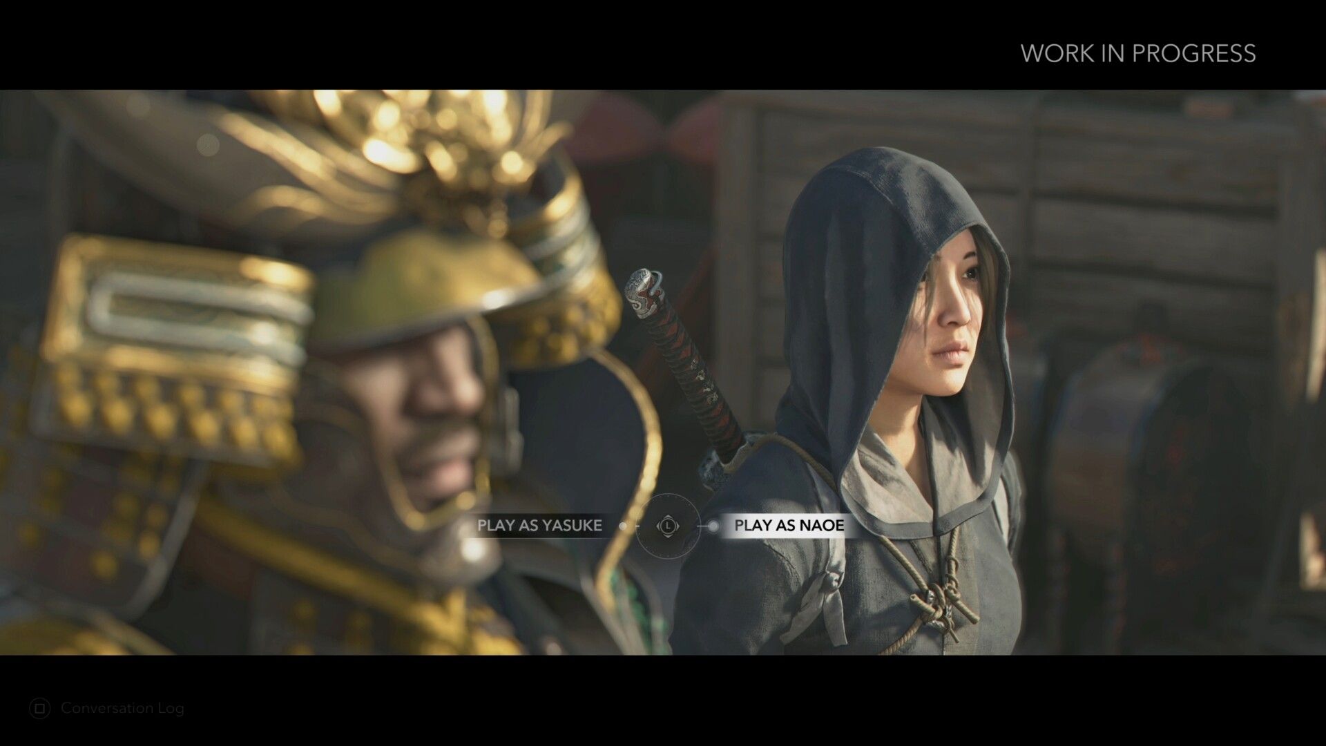 The player chooses between Yasuke and Naoe before a mission in Assassin's Creed Shadows. 