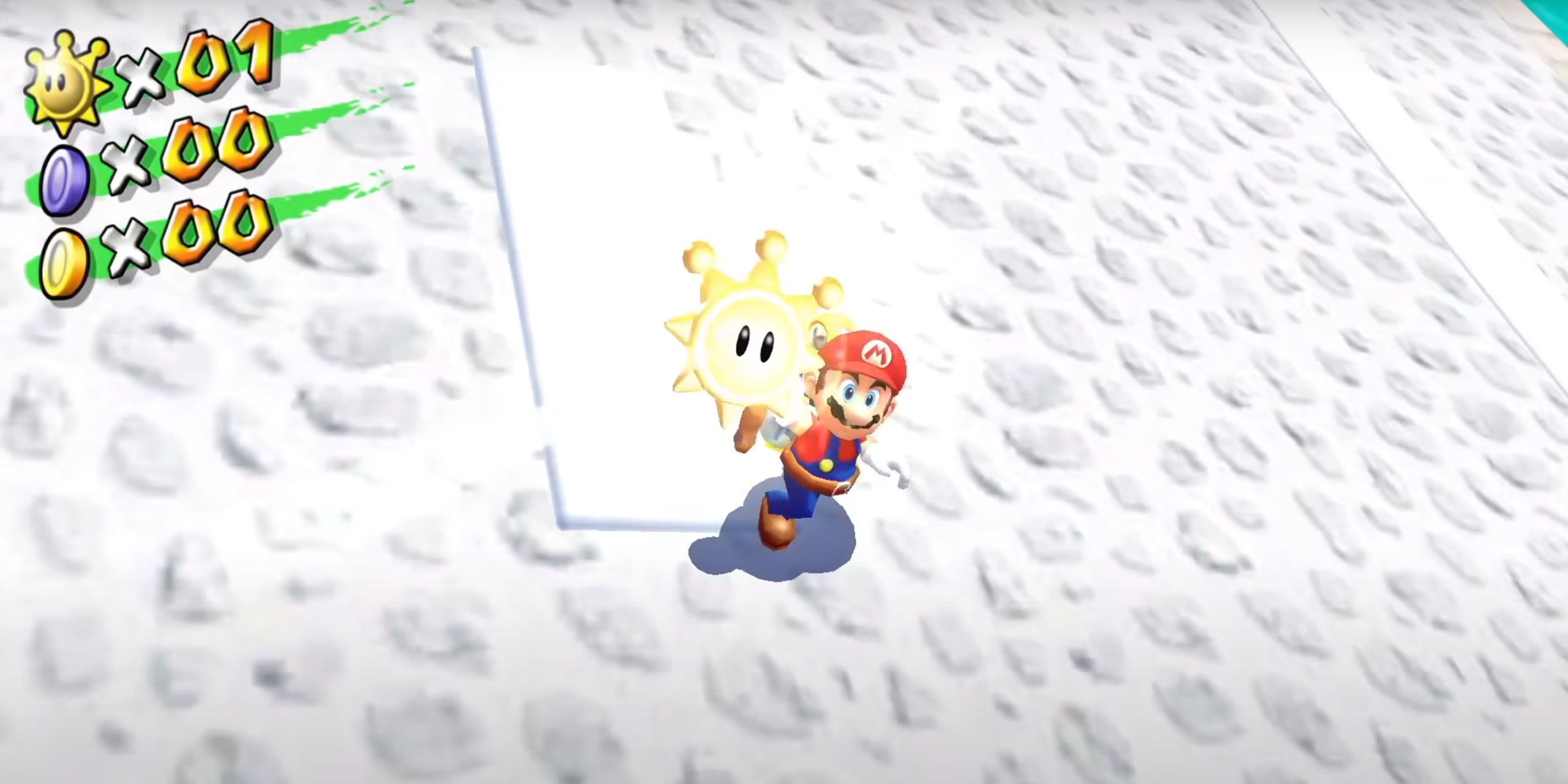 Mario holding a Shine Sprite in Super Mario Sunshine.