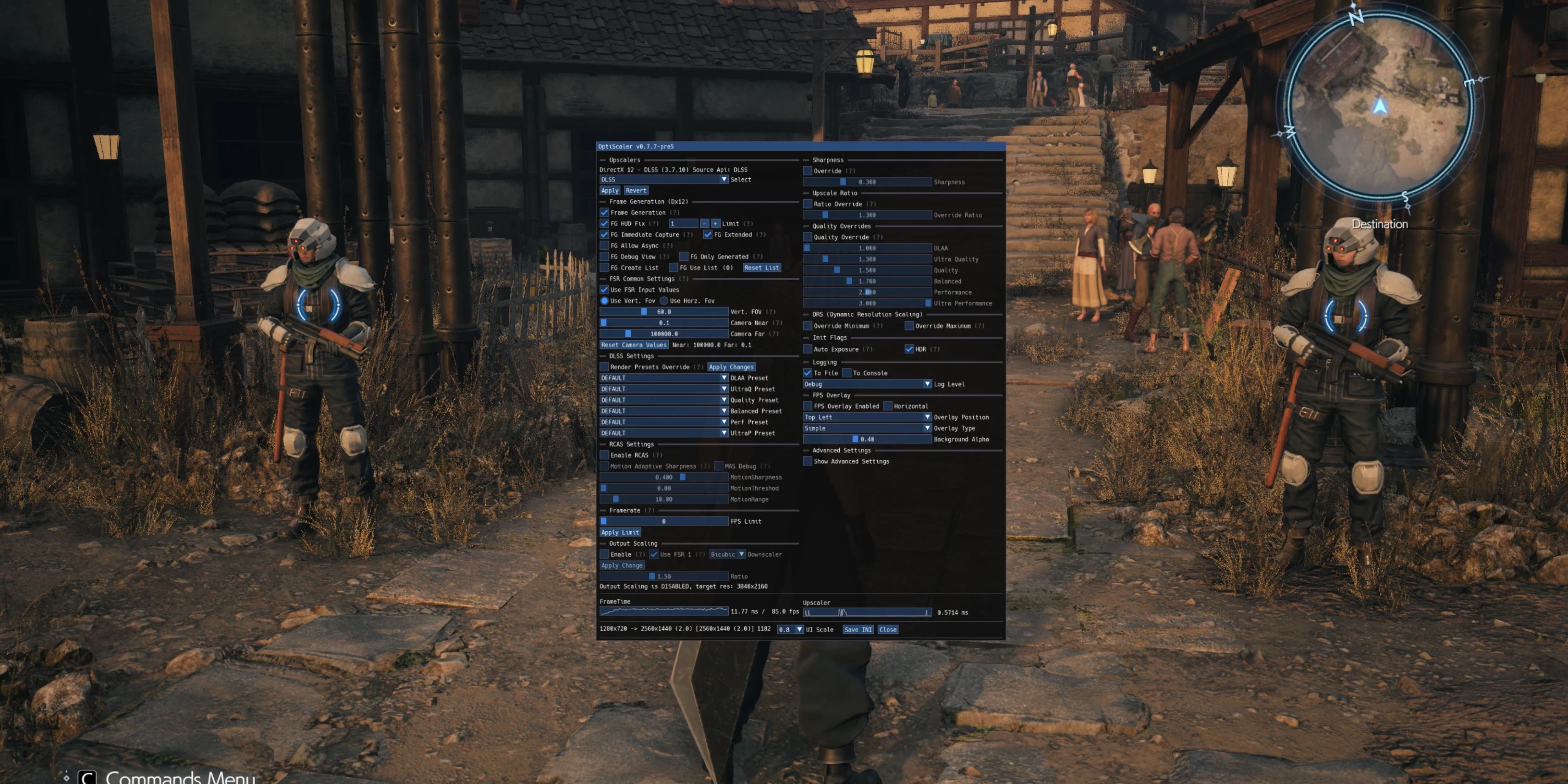 The OptiScaler menu is in Final Fantasy 7 Rebirth.