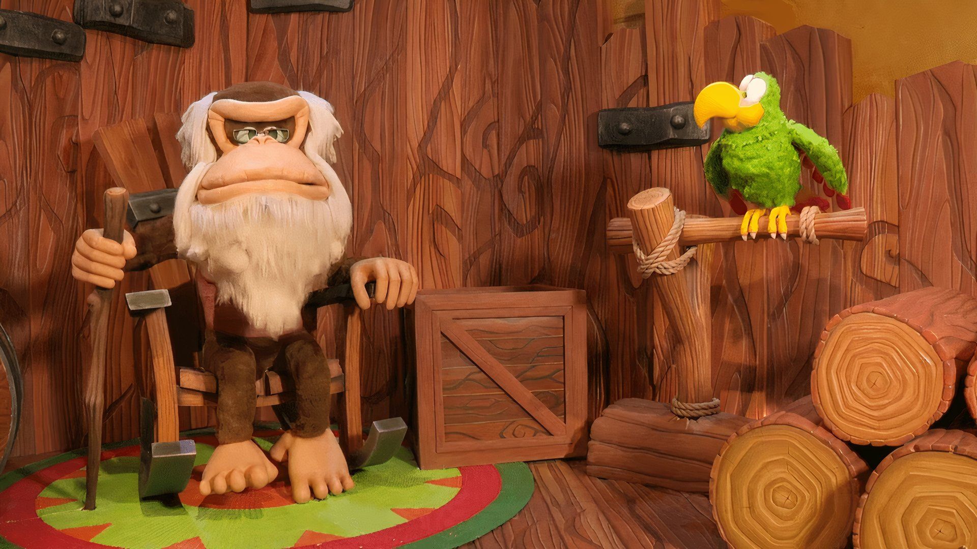 An animatronic of Cranky Kong in the Donkey Kong Country ride at Universal Studios Japan.