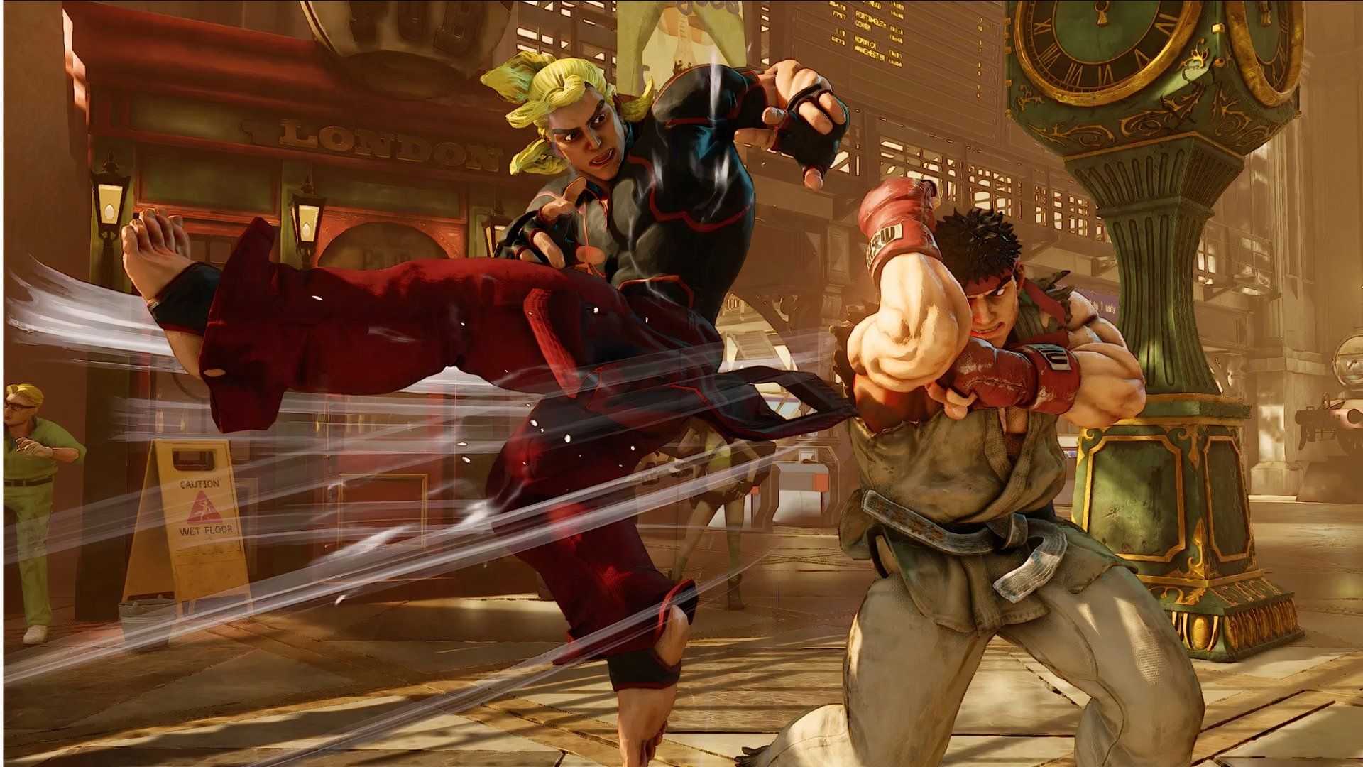 Ryu and Ken fighting each other in Street Fighter V.