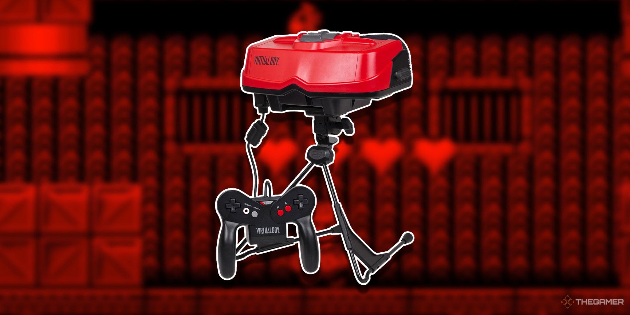 A Nintendo Virtual Boy with Wario Land in the background.