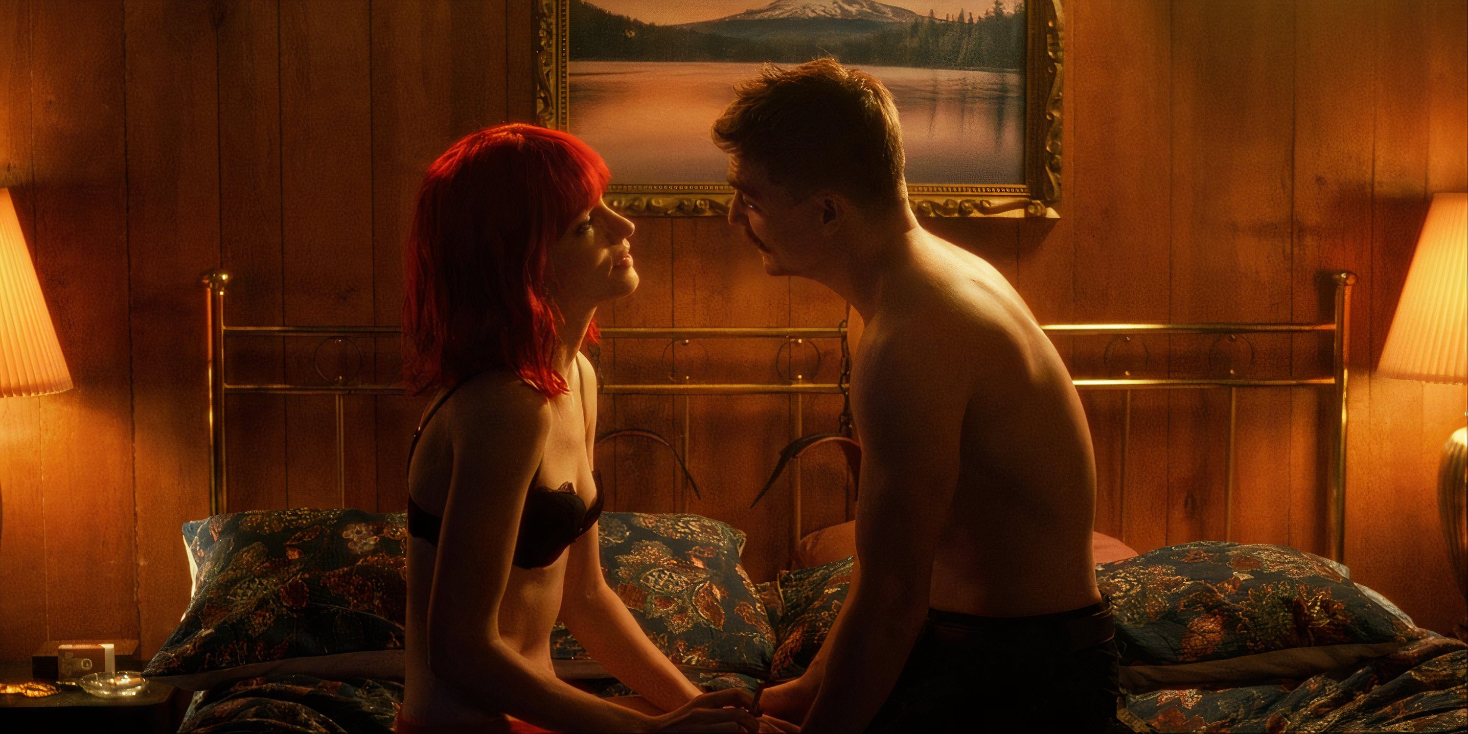 Willa Fitzgerald's Lady and Kyle Gallner's Demon seen together in the motel room in Strange Darling.