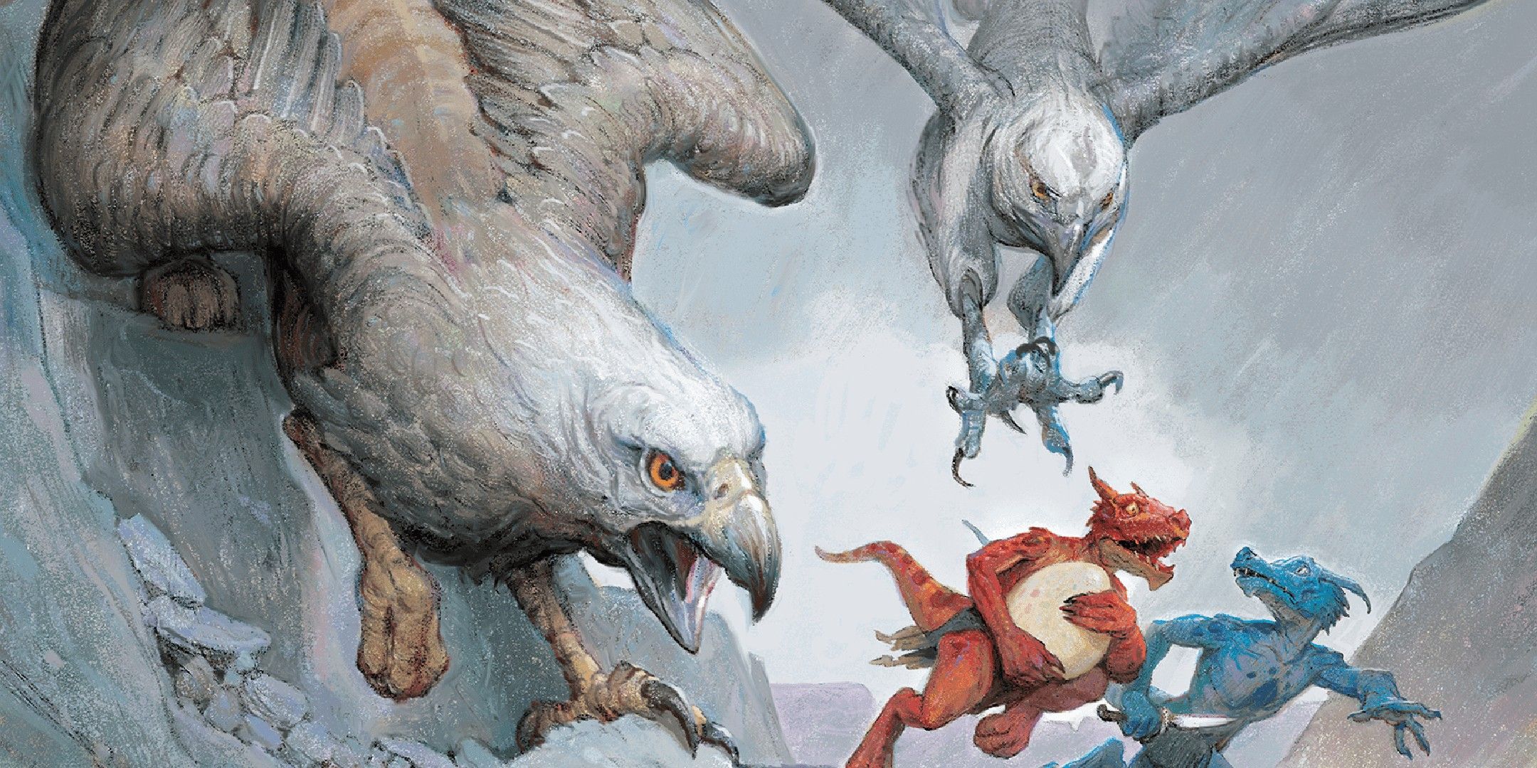 Dungeoins & Dragons image showing two griffons chasing two kobolds.
