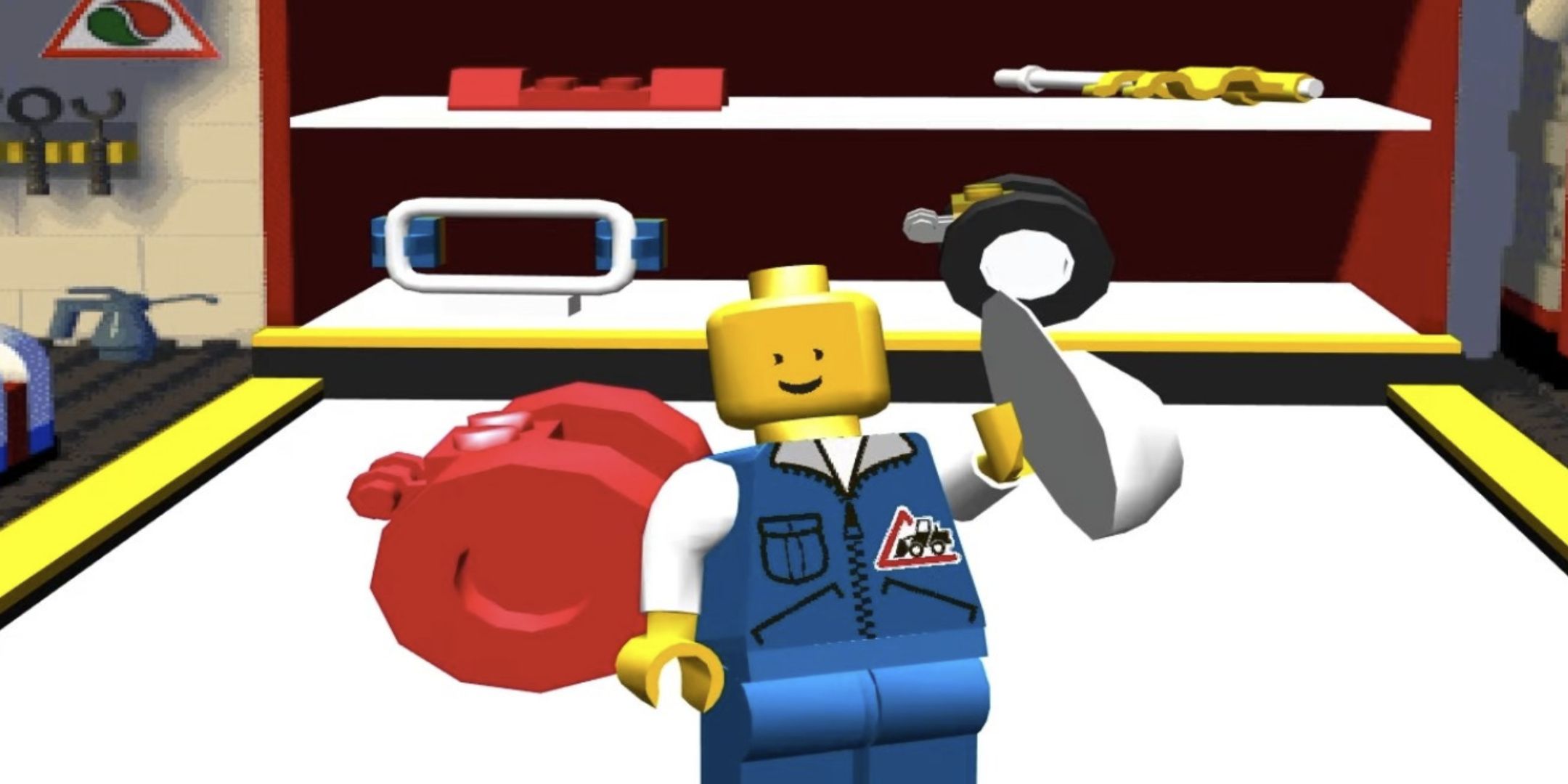 Bill Ding greets you during a car building activity in Lego Island.
