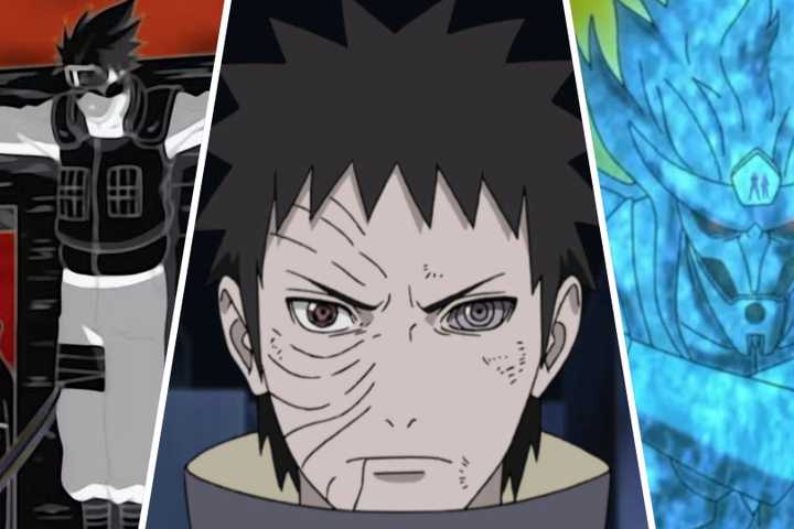 Featured image of the article Naruto 8 Best Sharingan Abilities, Ranked showing Tsukuyomi, Obito, and Kakashi's Susanoo.
