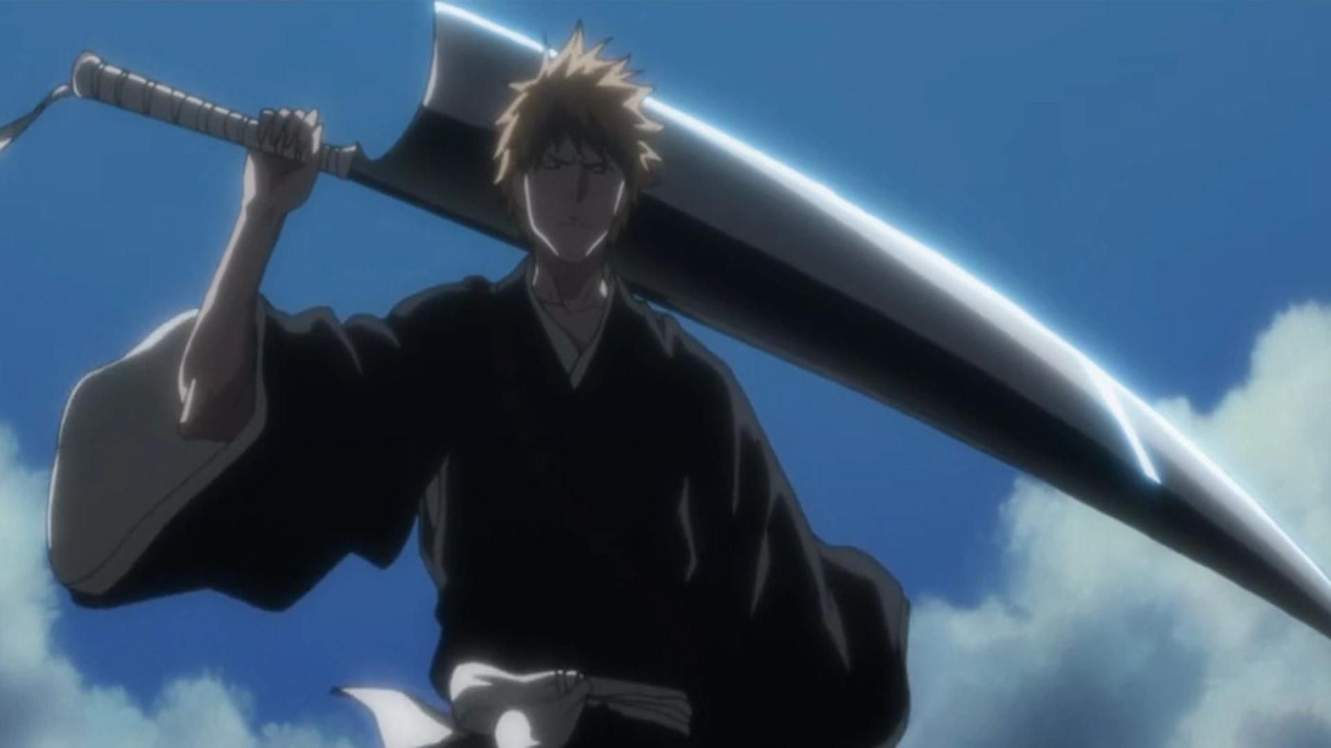 Ichigo holding a sword in Bleach.