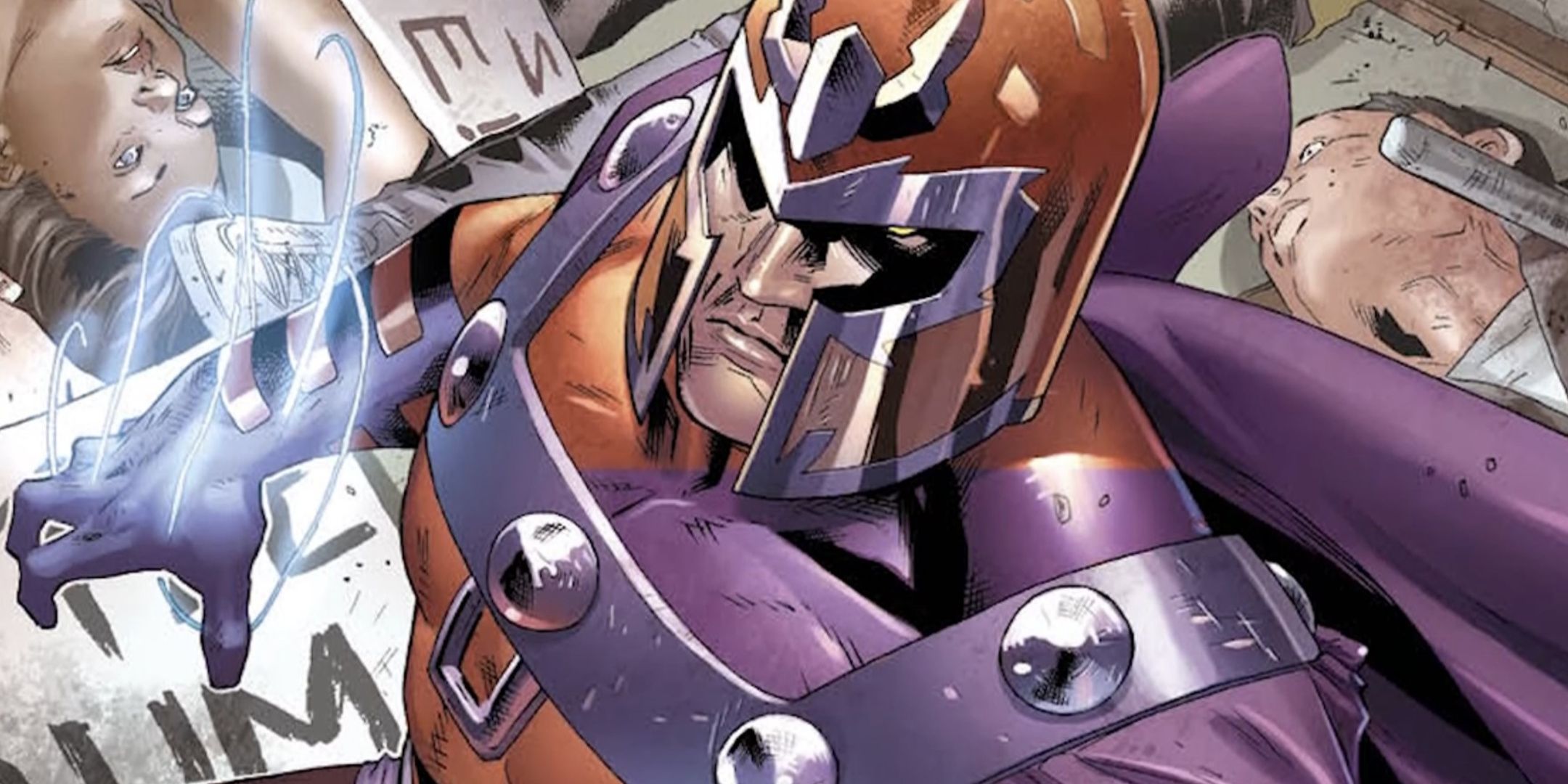 Magento standing on top of human bodies from the X-Men comics.